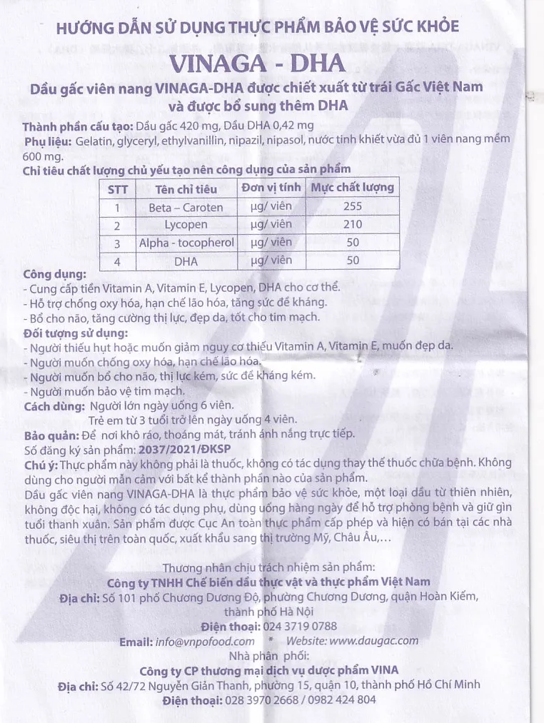 VIÊN UỐNG GIÚP BỔ NÃO DẦU GẤC VIÊN NANG VINAGA - DHA 100V 12