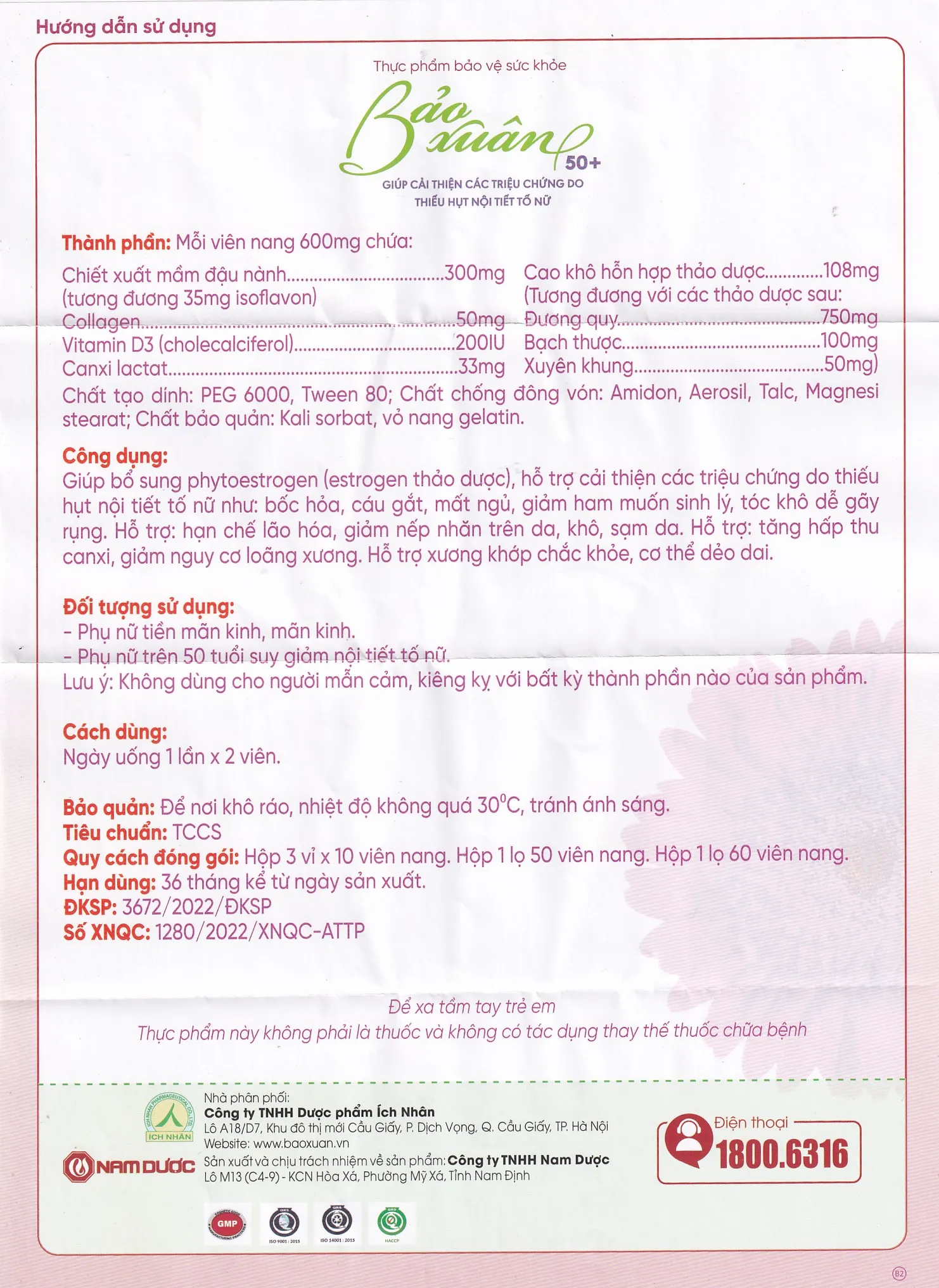 VIÊN UỐNG GIÚP BỔ SUNG NỘI TIẾT TỐ NỮ ESTROGEN BẢO XUÂN 50+ NAM DƯỢC 3X10 17