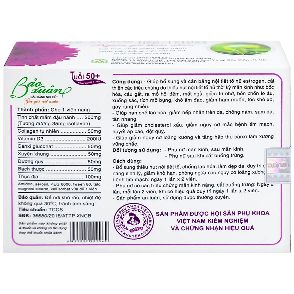 VIÊN UỐNG GIÚP BỔ SUNG NỘI TIẾT TỐ NỮ ESTROGEN BẢO XUÂN 50+ NAM DƯỢC 3X10 8