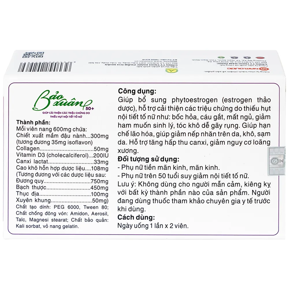 VIÊN UỐNG GIÚP BỔ SUNG NỘI TIẾT TỐ NỮ ESTROGEN BẢO XUÂN 50+ NAM DƯỢC 3X10 11