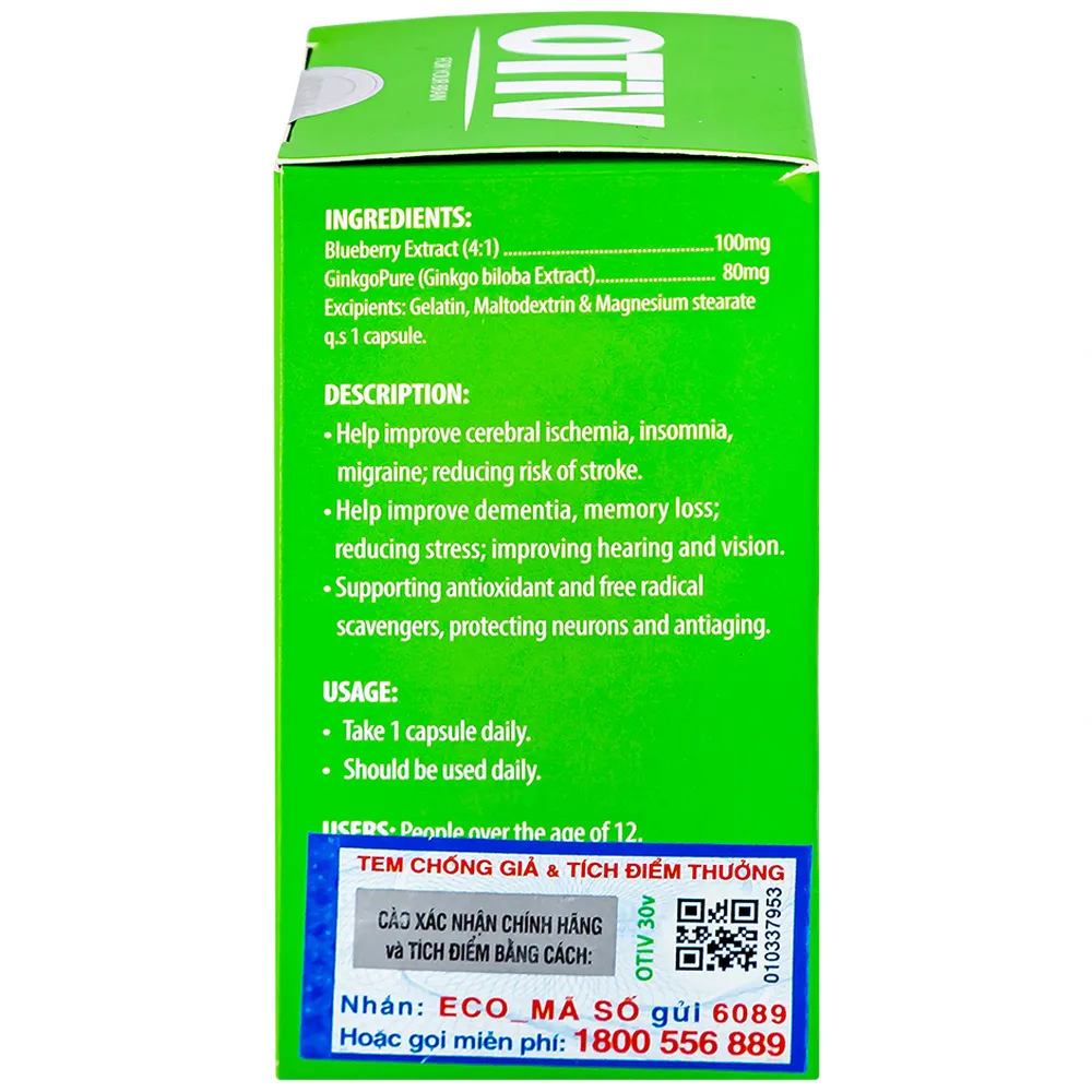 VIÊN UỐNG GIÚP CẢI THIỆN TÌNH TRẠNG THIẾU MÁU NÃO OTIV ECOGREEN 30V 11
