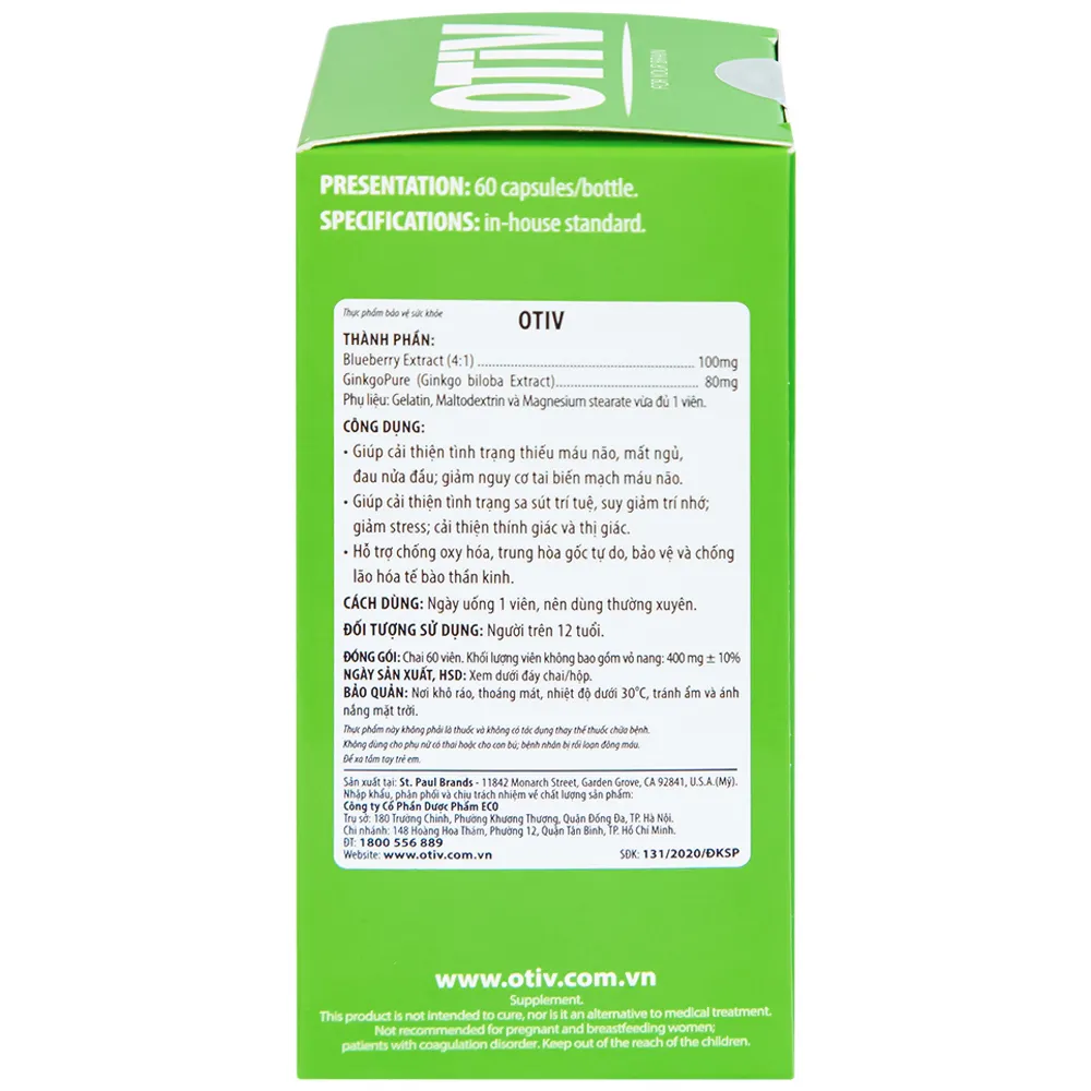 VIÊN UỐNG GIÚP CẢI THIỆN TÌNH TRẠNG THIẾU MÁU NÃO OTIV ECOGREEN 60V 11
