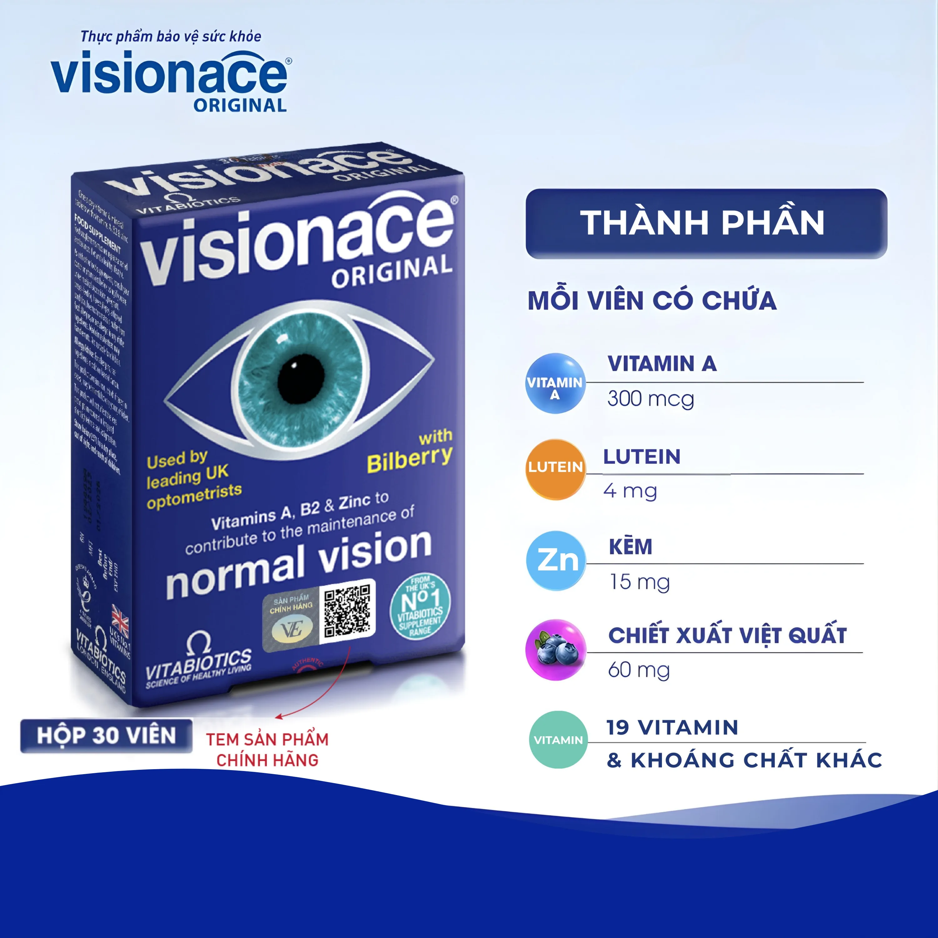 VIÊN UỐNG GIÚP CẢI THIỆN THỊ LỰC VISIONACE ORIGINAL VITABIOTICS 2X15 2