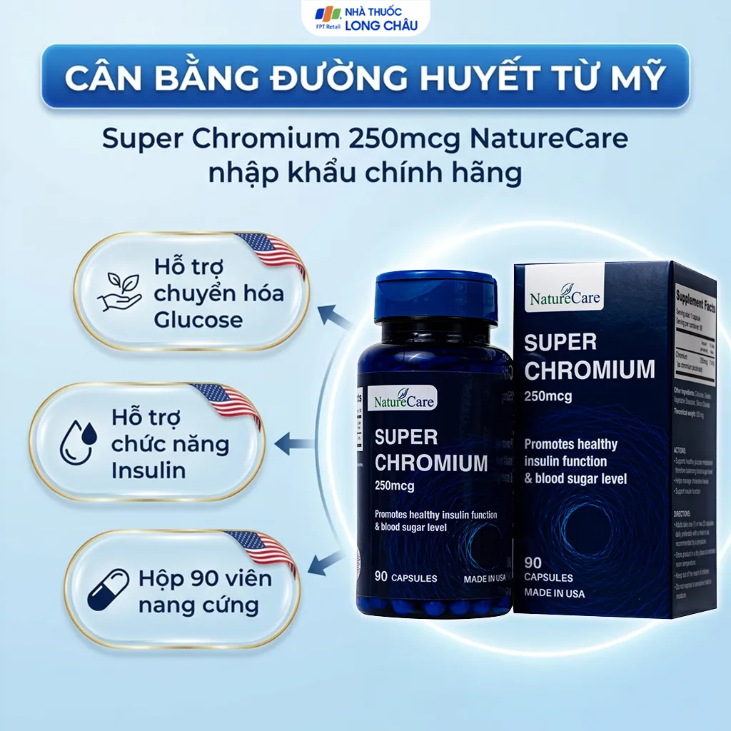 VIÊN UỐNG GIÚP CÂN BẰNG ĐƯỜNG HUYẾT SUPER CHROMIUM 250MCG NATURECARE 90V 2