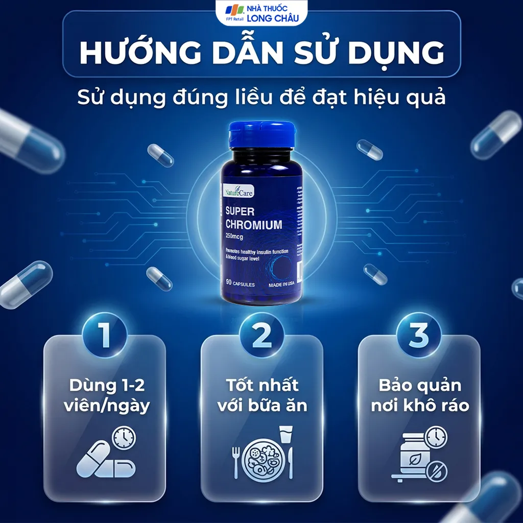 VIÊN UỐNG GIÚP CÂN BẰNG ĐƯỜNG HUYẾT SUPER CHROMIUM 250MCG NATURECARE 90V 5