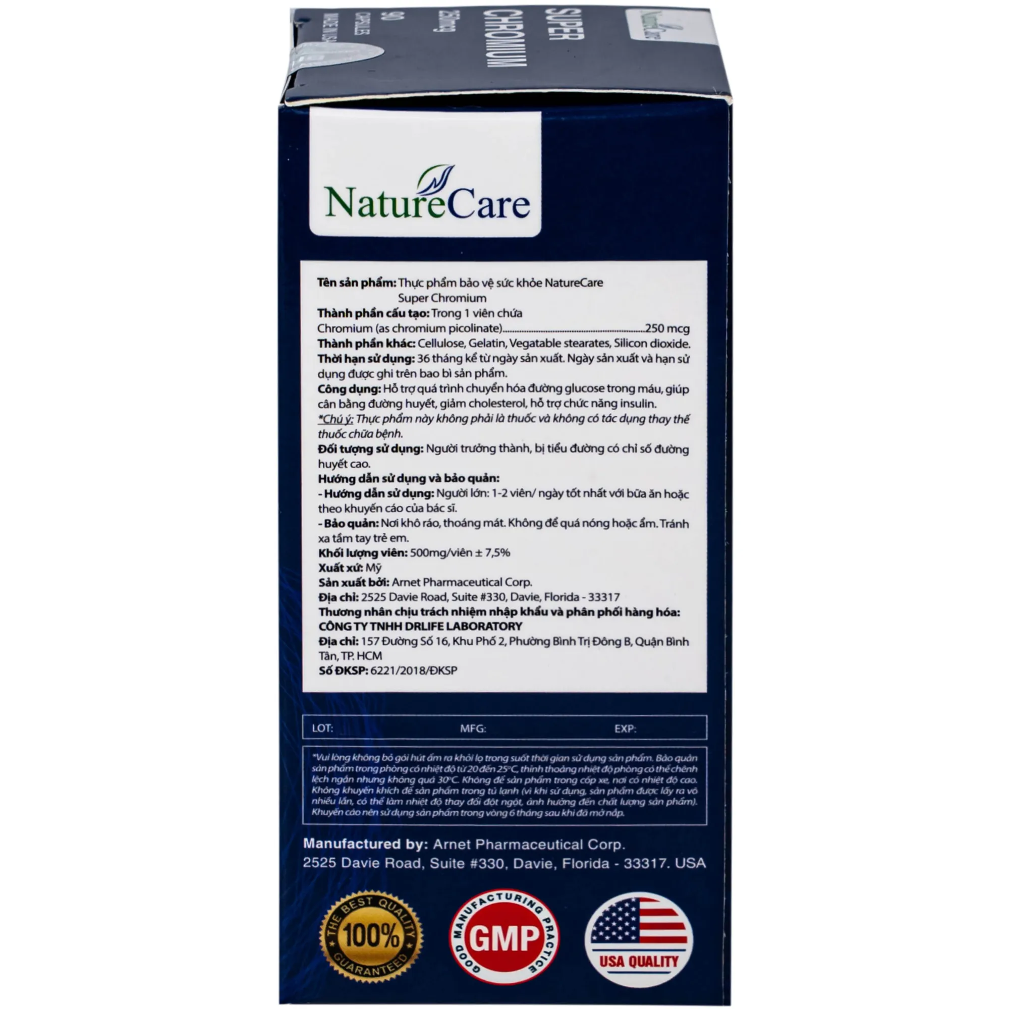 VIÊN UỐNG GIÚP CÂN BẰNG ĐƯỜNG HUYẾT SUPER CHROMIUM 250MCG NATURECARE 90V 9