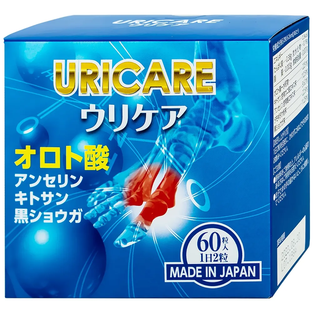 VIÊN UỐNG GIÚP GIẢM ACID URIC TRONG MÁU, GIẢM SƯNG ĐAU KHỚP DO GOUT URICARE JPANWELL 60V 8