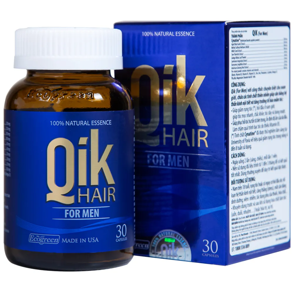 VIÊN UỐNG GIÚP GIẢM RỤNG TÓC Ở NAM GIỚI QIK HAIR FOR MEN ECOGREEN 30V