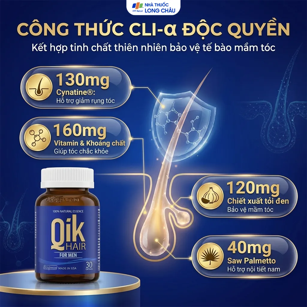 VIÊN UỐNG GIÚP GIẢM RỤNG TÓC Ở NAM GIỚI QIK HAIR FOR MEN ECOGREEN 30V 3