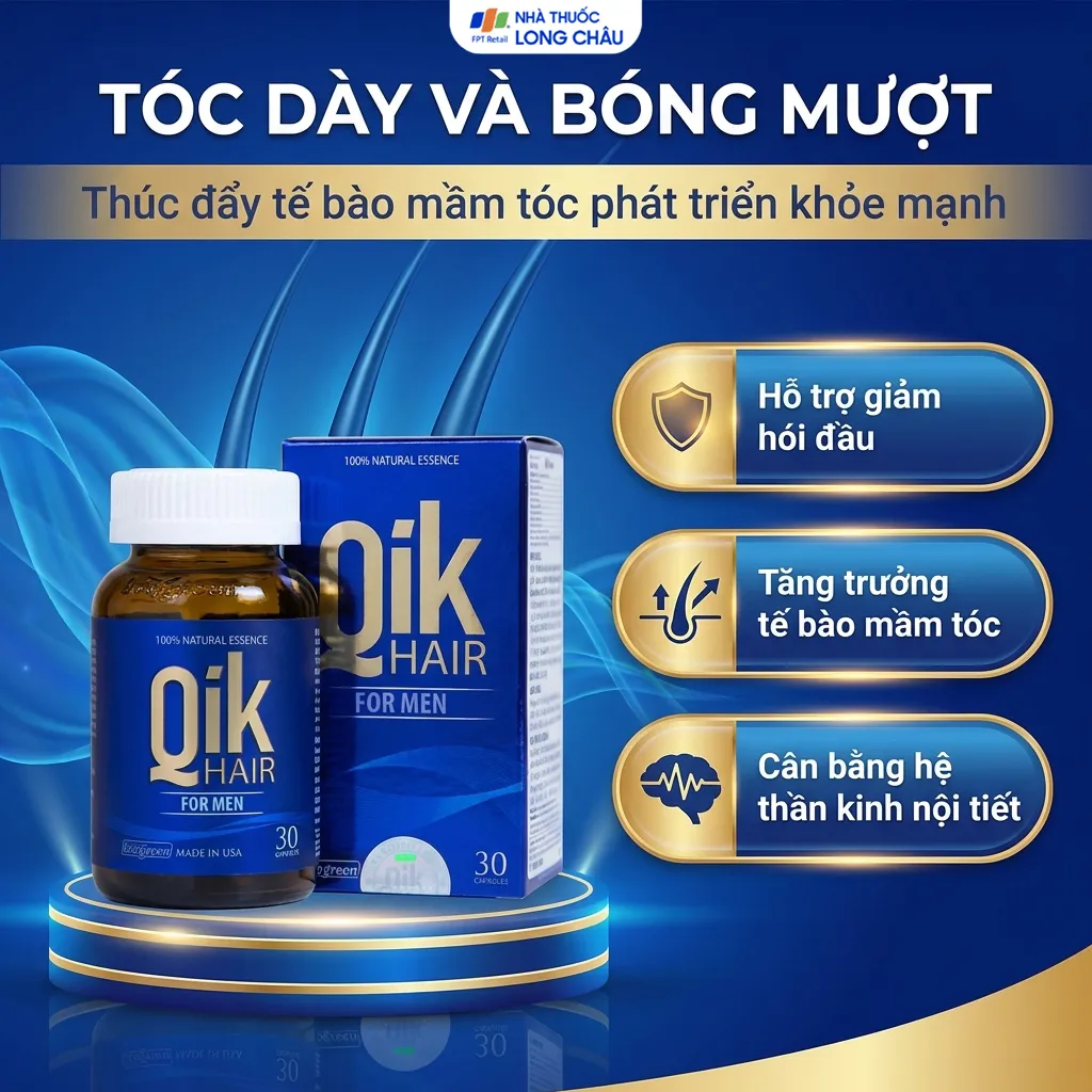 VIÊN UỐNG GIÚP GIẢM RỤNG TÓC Ở NAM GIỚI QIK HAIR FOR MEN ECOGREEN 30V 4