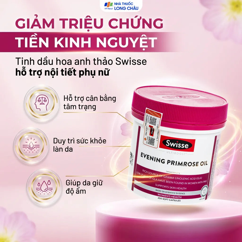 VIÊN UỐNG GIÚP GIẢM TRIỆU CHỨNG TIỀN KINH NGUYỆT SWISSE ULTIBOOST EVENING PRIMROSE OIL 200V 2