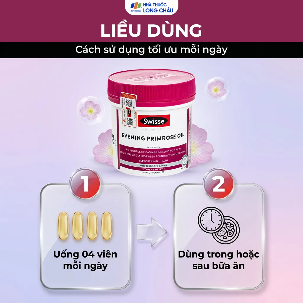 VIÊN UỐNG GIÚP GIẢM TRIỆU CHỨNG TIỀN KINH NGUYỆT SWISSE ULTIBOOST EVENING PRIMROSE OIL 200V 5