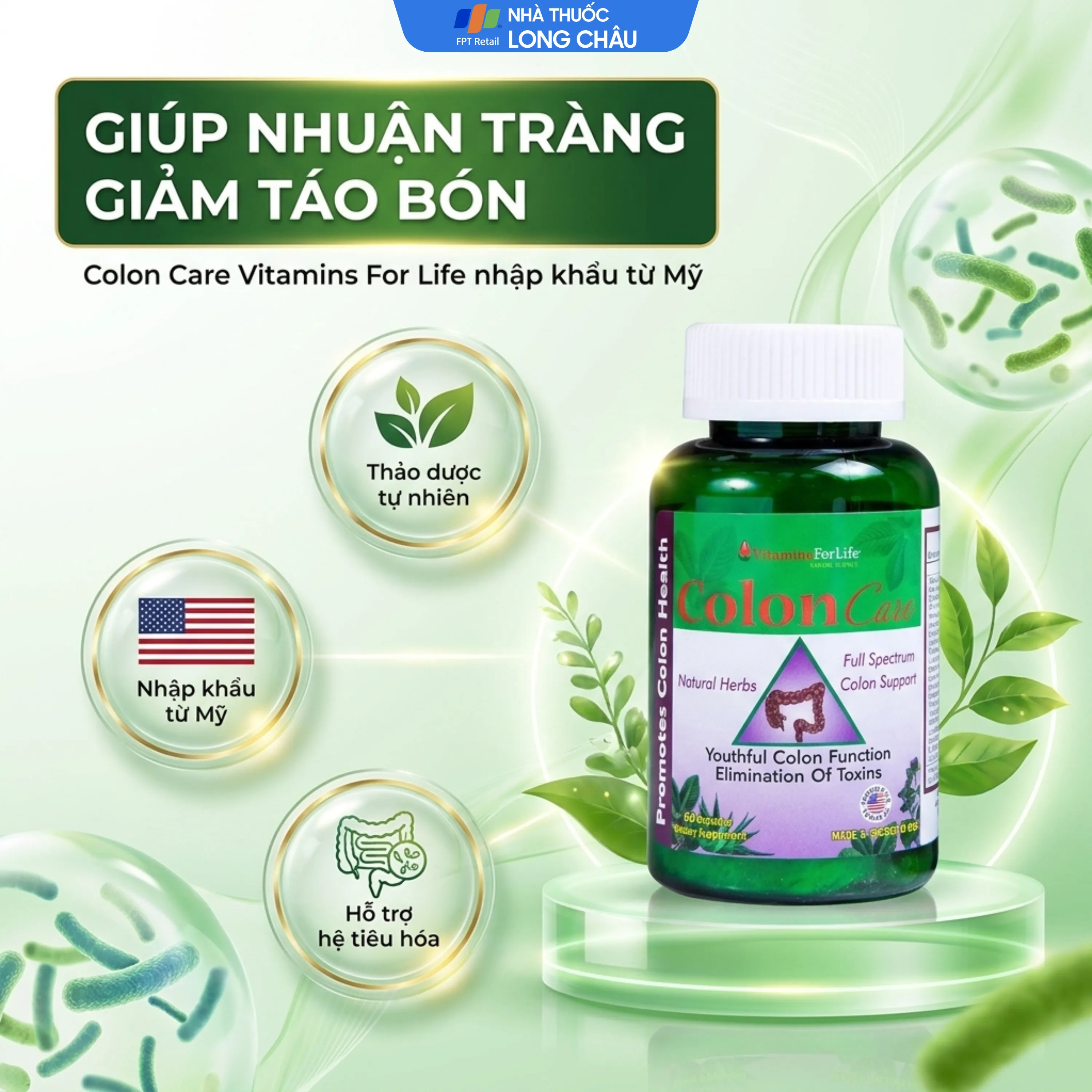 VIÊN UỐNG GIÚP NHUẬN TRÀNG, GIẢM TÁO BÓN COLON CARE VITAMINS FOR LIFE 60V 2