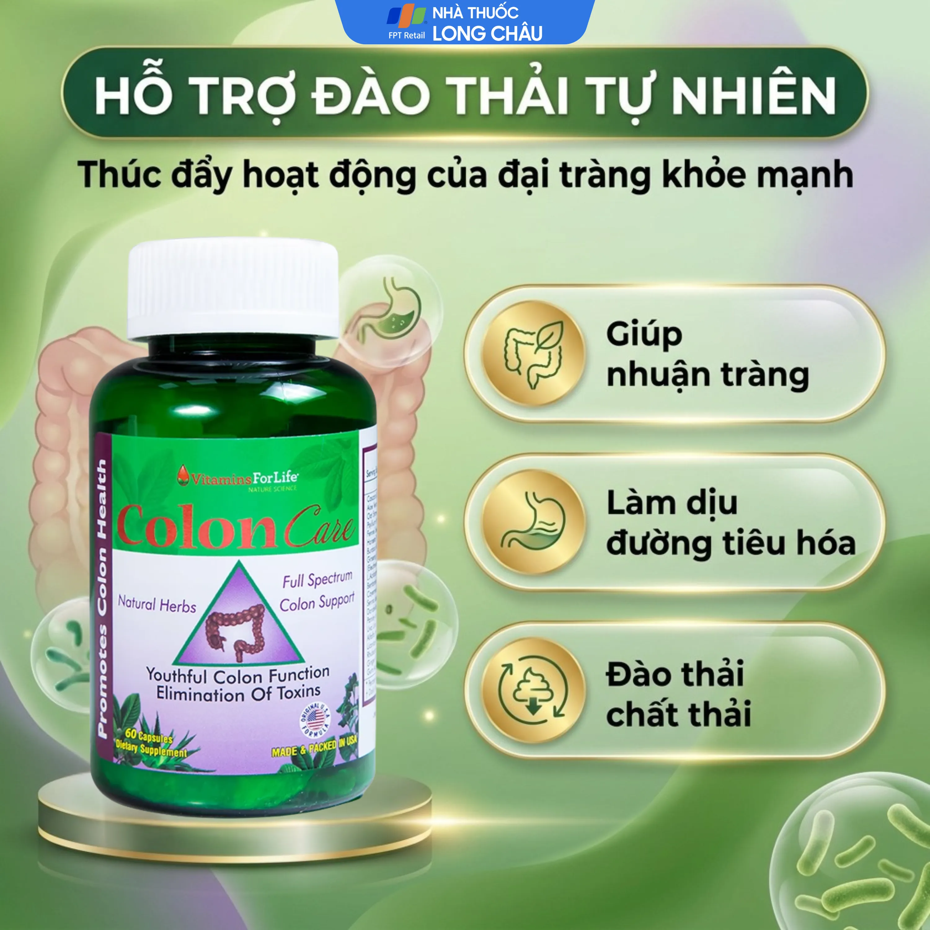 VIÊN UỐNG GIÚP NHUẬN TRÀNG, GIẢM TÁO BÓN COLON CARE VITAMINS FOR LIFE 60V 4
