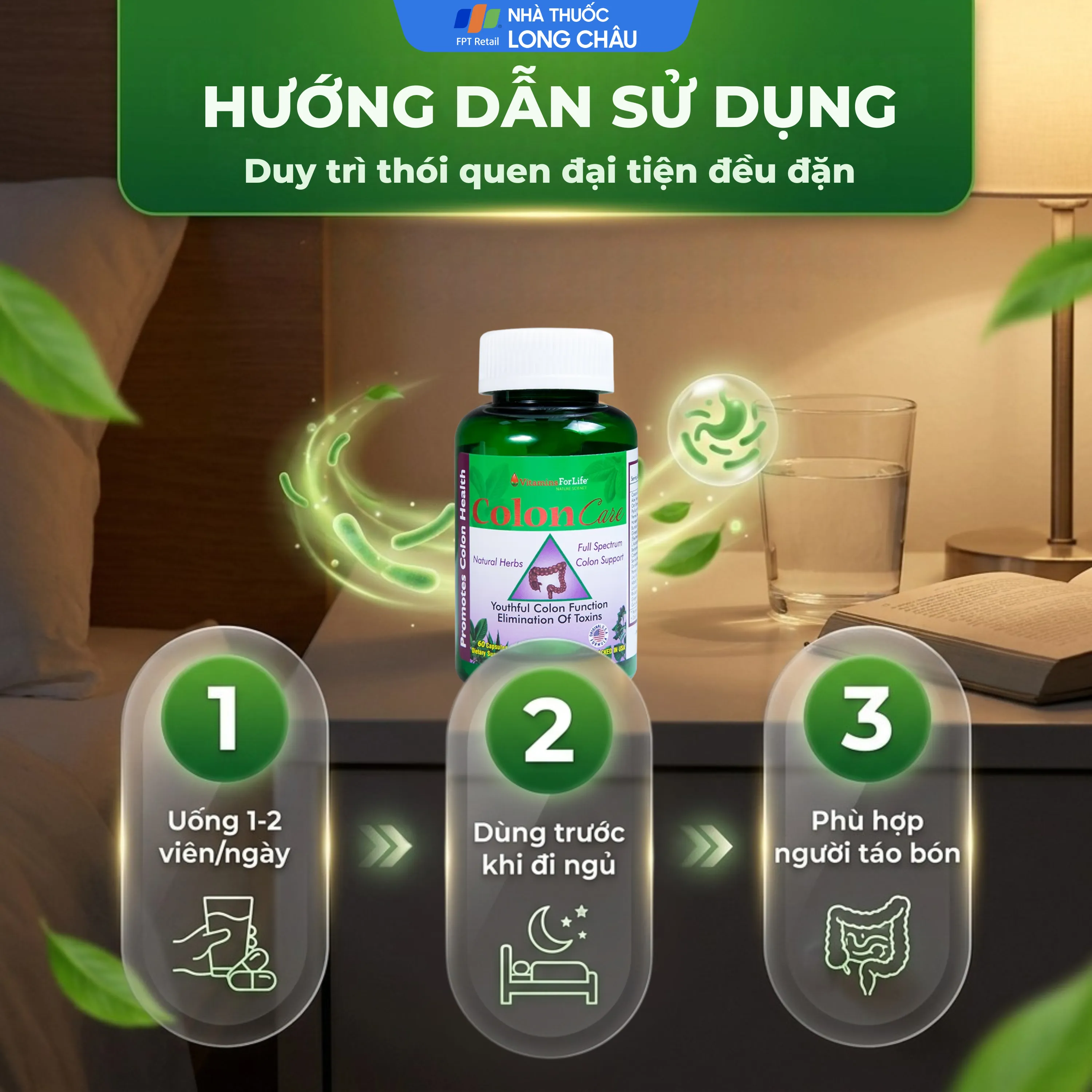 VIÊN UỐNG GIÚP NHUẬN TRÀNG, GIẢM TÁO BÓN COLON CARE VITAMINS FOR LIFE 60V 5