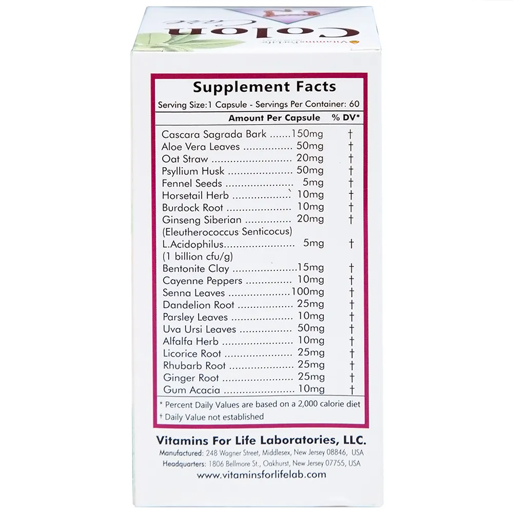 VIÊN UỐNG GIÚP NHUẬN TRÀNG, GIẢM TÁO BÓN COLON CARE VITAMINS FOR LIFE 60V 6