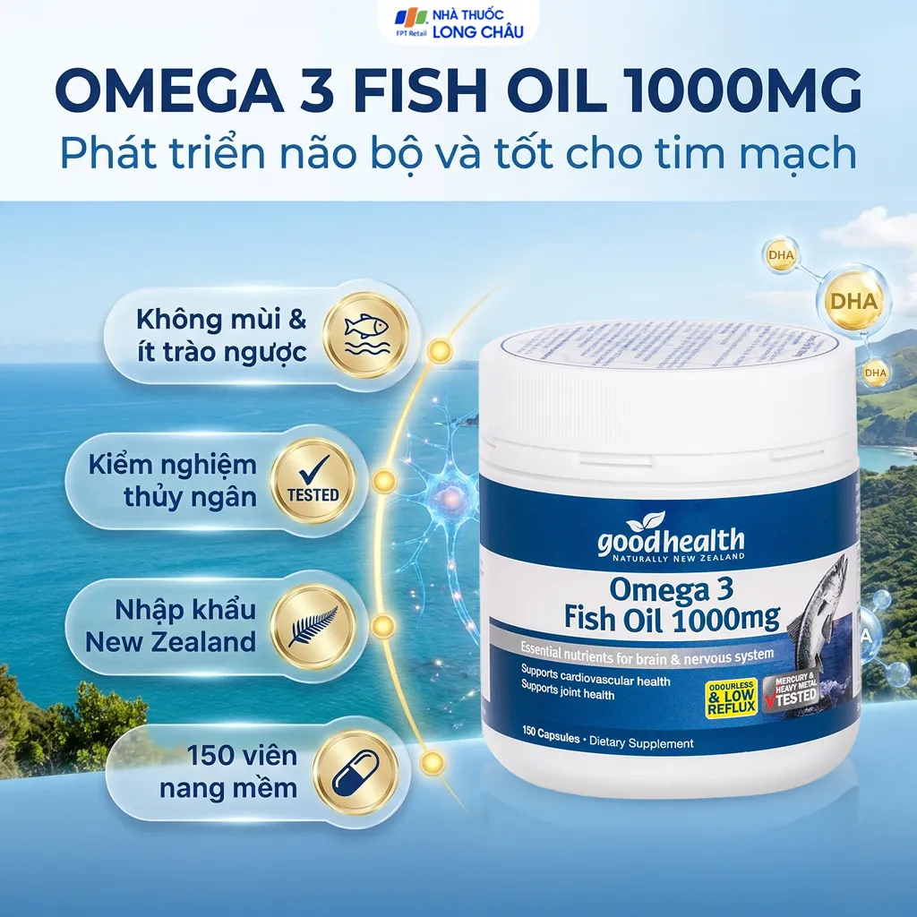 VIÊN UỐNG GIÚP PHÁT TRIỂN NÃO BỘ OMEGA 3 FISH OIL 1000MG GOODHEALTH 150V 2