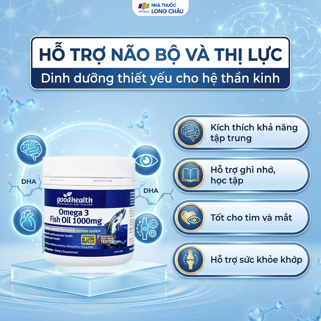 VIÊN UỐNG GIÚP PHÁT TRIỂN NÃO BỘ OMEGA 3 FISH OIL 1000MG GOODHEALTH 150V 4