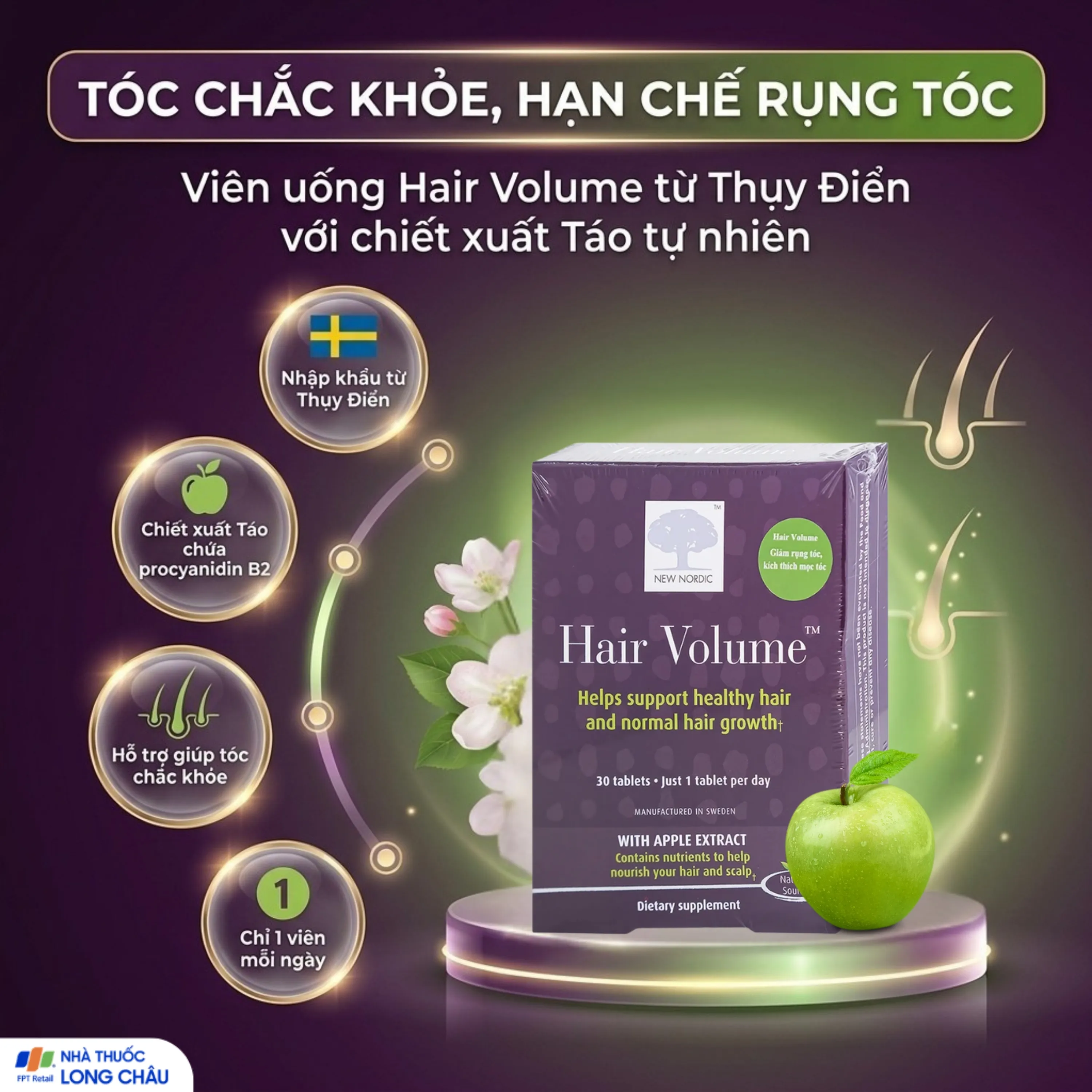 VIÊN UỐNG GIÚP TÓC CHẮC KHỎE, HẠN CHẾ RỤNG TÓC HAIR VOLUME NEW NORDIC 30V 2