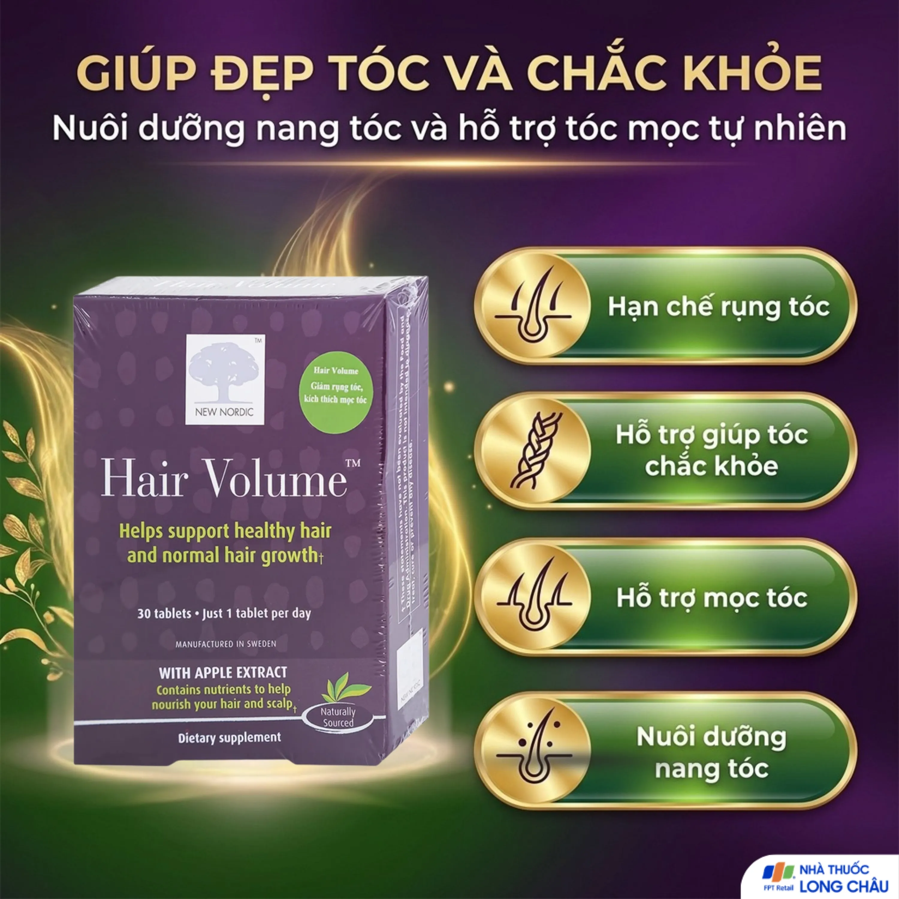 VIÊN UỐNG GIÚP TÓC CHẮC KHỎE, HẠN CHẾ RỤNG TÓC HAIR VOLUME NEW NORDIC 30V 3
