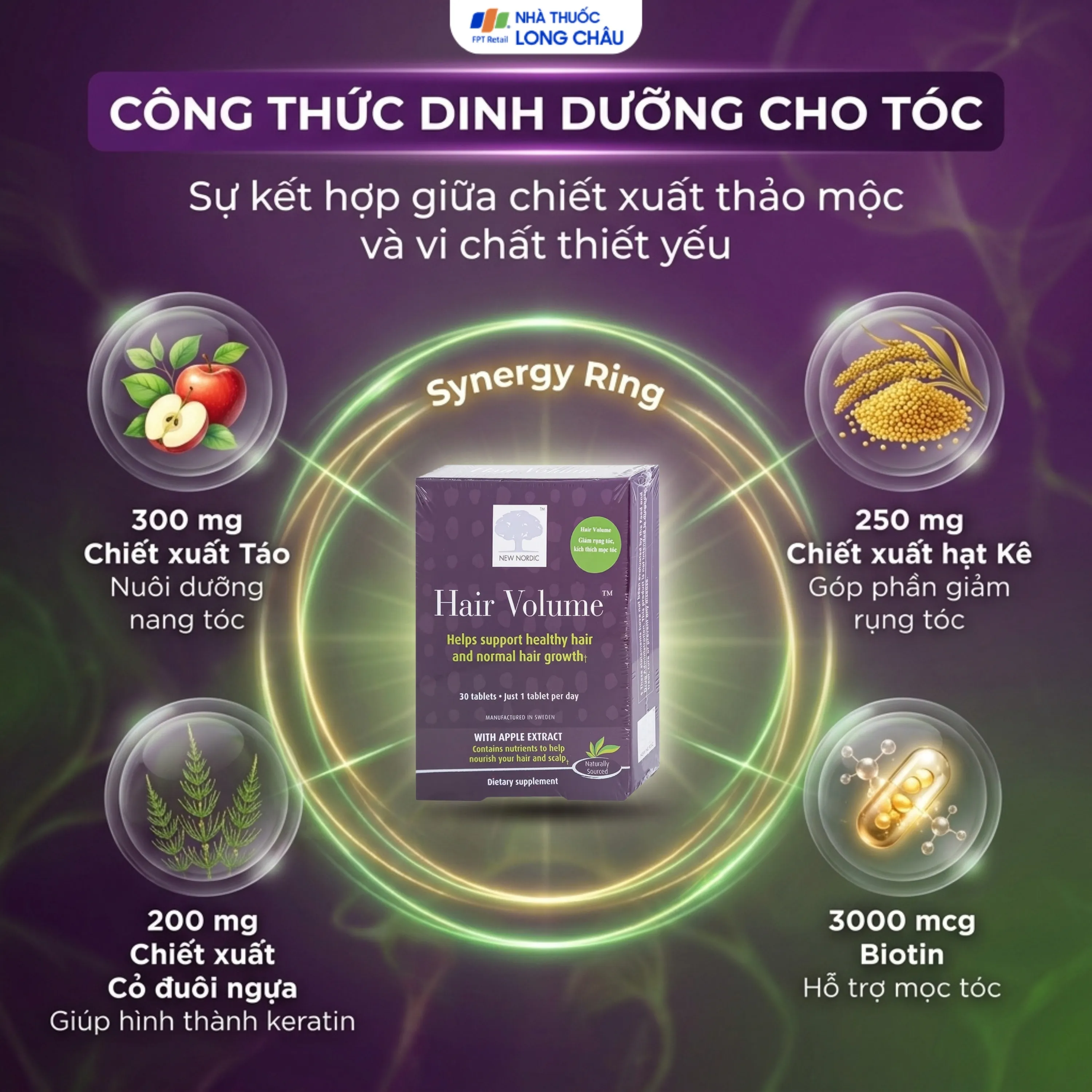 VIÊN UỐNG GIÚP TÓC CHẮC KHỎE, HẠN CHẾ RỤNG TÓC HAIR VOLUME NEW NORDIC 30V 4
