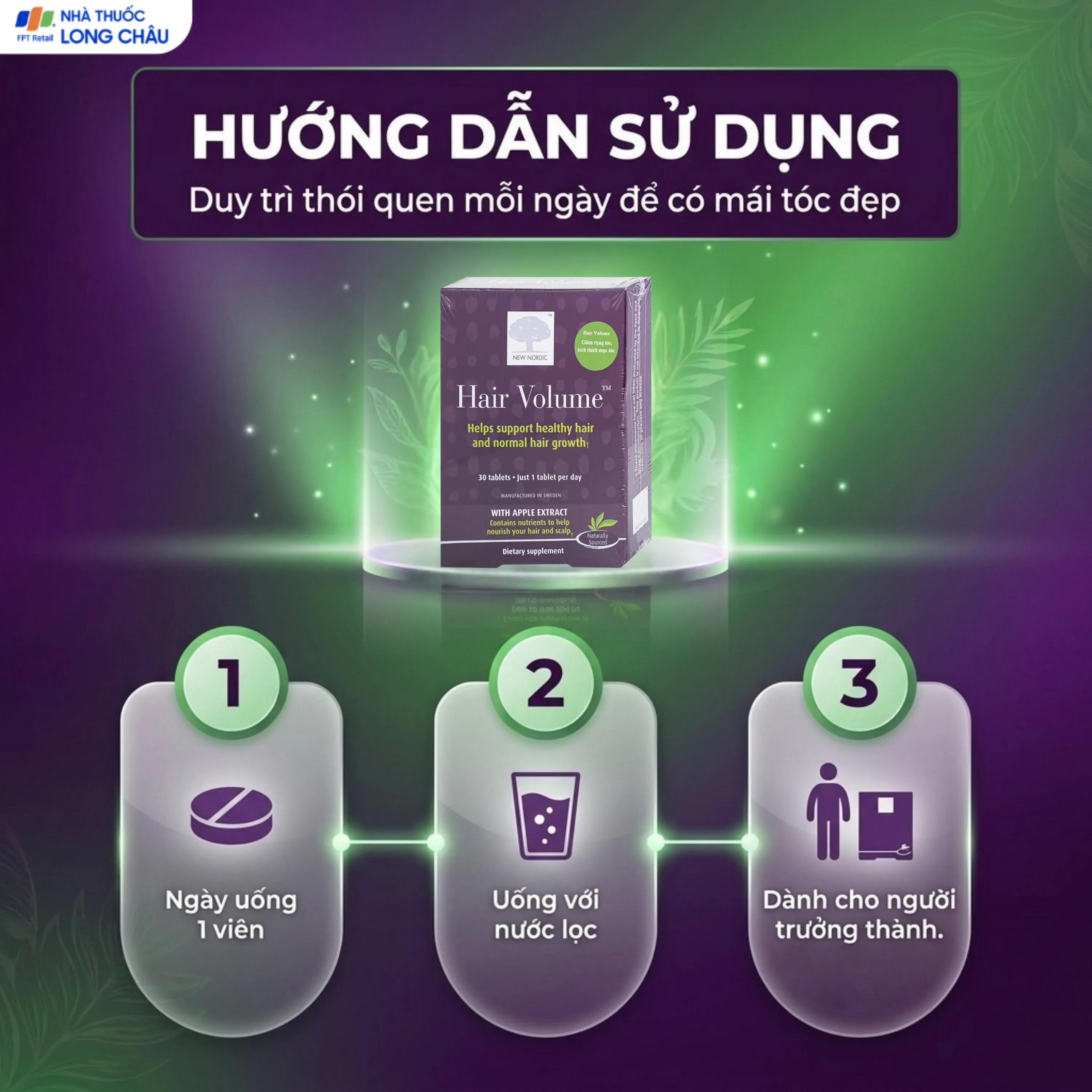 VIÊN UỐNG GIÚP TÓC CHẮC KHỎE, HẠN CHẾ RỤNG TÓC HAIR VOLUME NEW NORDIC 30V 5