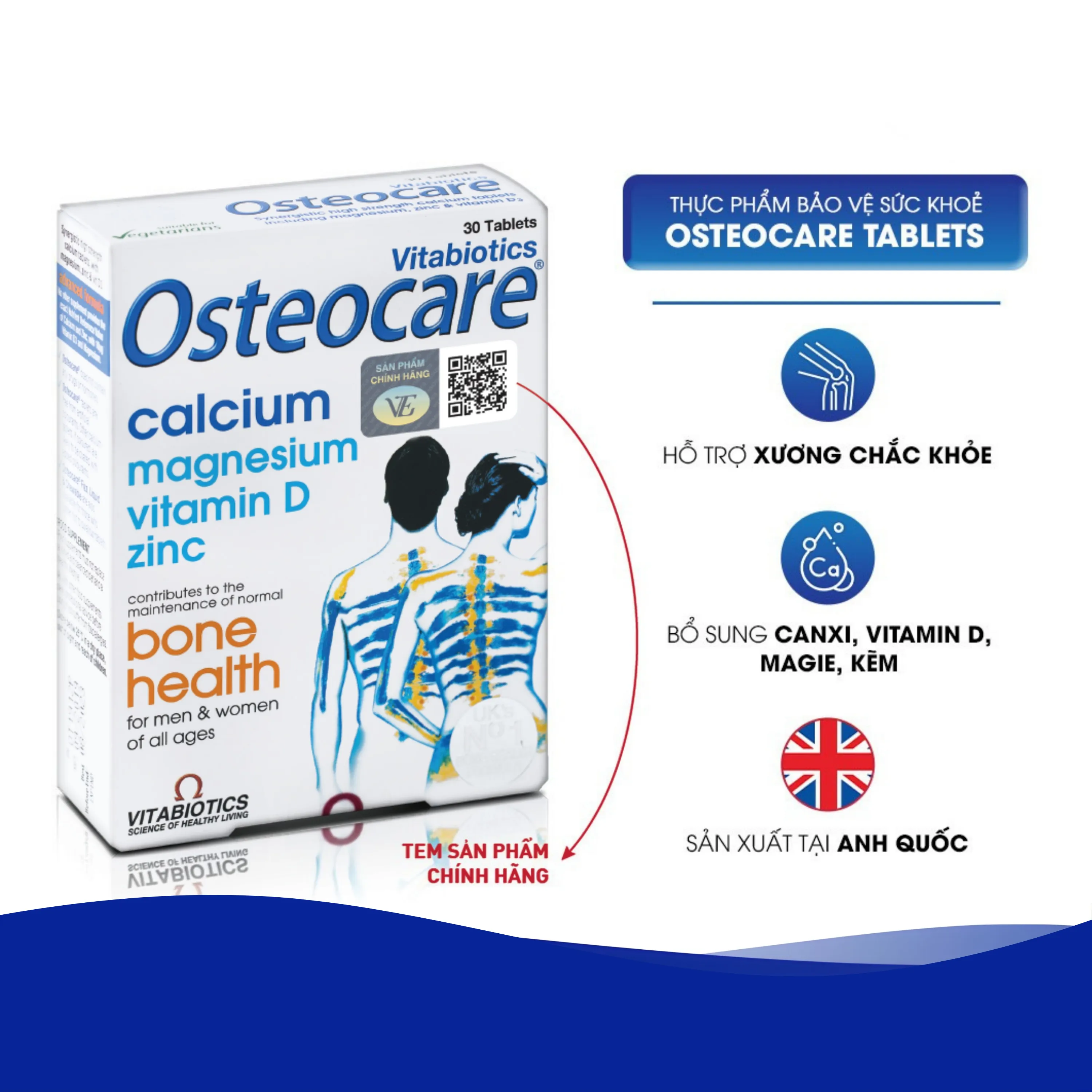 VIÊN UỐNG GIÚP XƯƠNG CHẮC KHỎE OSTEOCARE VITABIOTICS 2X15 3