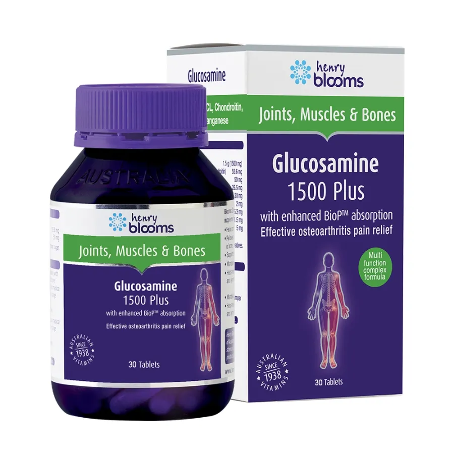 Viên uống Glucosamine 1500 Plus Henry Blooms hỗ trợ tăng tiết dịch khớp, bảo vệ sụn khớp (30 viên)