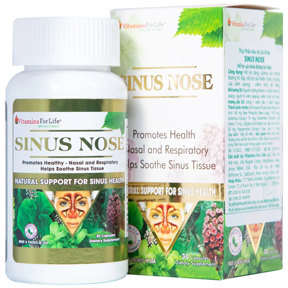 VIÊN UỐNG HỖ TRỢ ĐƯỜNG HÔ HẤP- VIÊM XOANG-VIÊM MŨI DỊ ỨNG SINUS NOSE VITAMINS FOR LIFE 30V