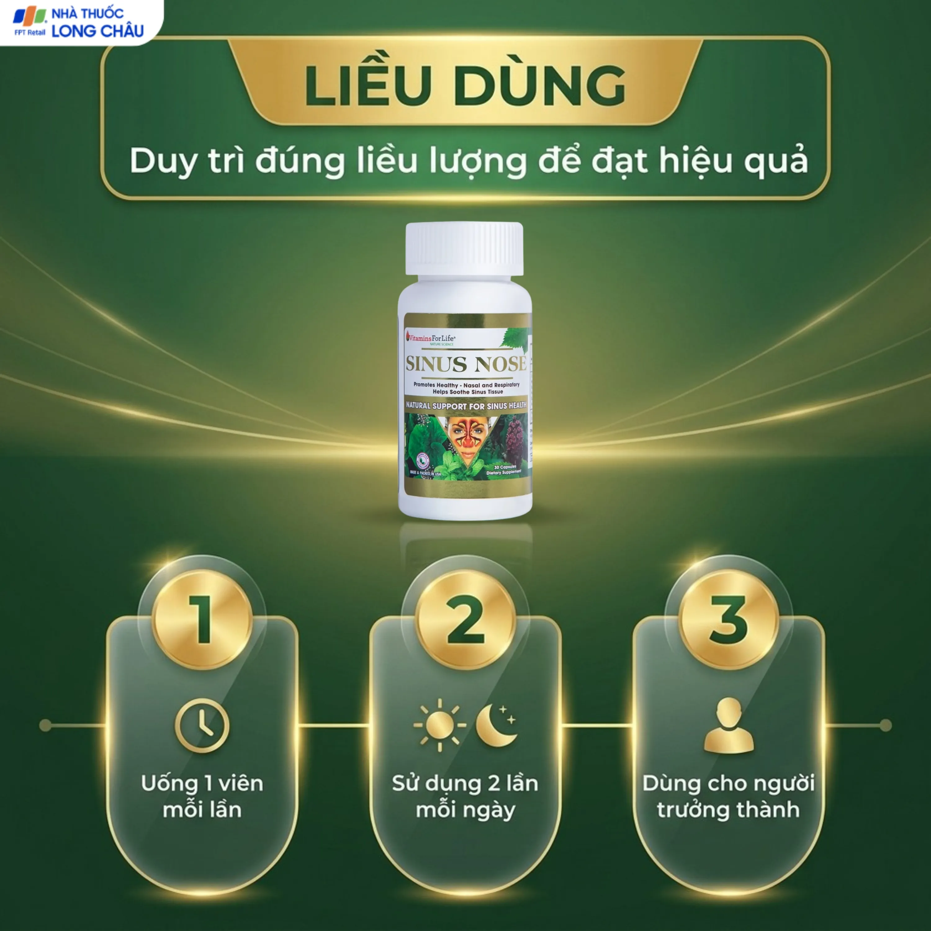 VIÊN UỐNG HỖ TRỢ ĐƯỜNG HÔ HẤP- VIÊM XOANG-VIÊM MŨI DỊ ỨNG SINUS NOSE VITAMINS FOR LIFE 30V 5