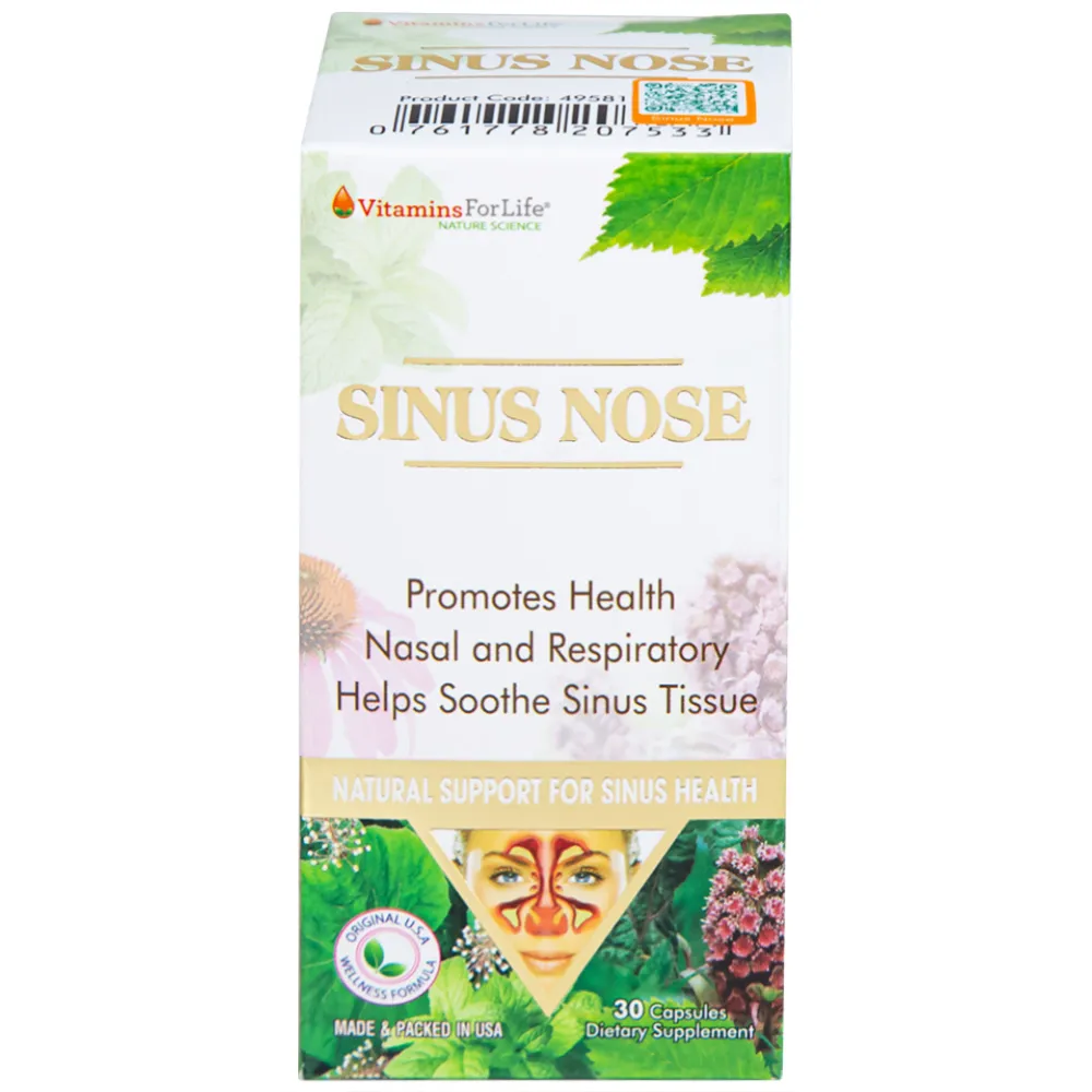 VIÊN UỐNG HỖ TRỢ ĐƯỜNG HÔ HẤP- VIÊM XOANG-VIÊM MŨI DỊ ỨNG SINUS NOSE VITAMINS FOR LIFE 30V 9