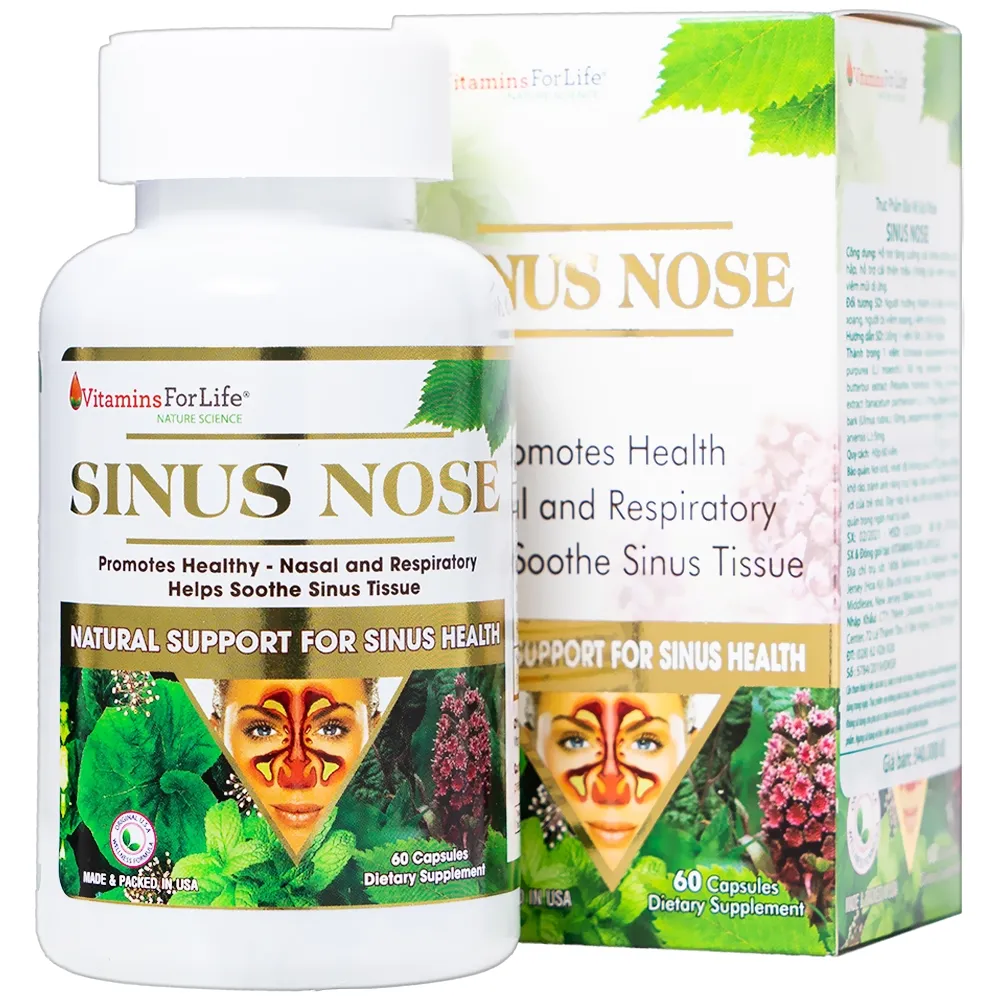 VIÊN UỐNG HỖ TRỢ ĐƯỜNG HÔ HẤP- VIÊM XOANG-VIÊM MŨI DỊ ỨNG SINUS NOSE VITAMINS FOR LIFE 60V