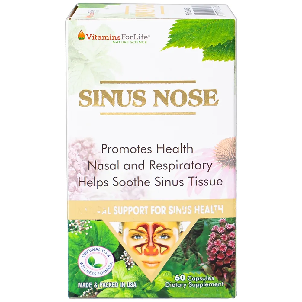 VIÊN UỐNG HỖ TRỢ ĐƯỜNG HÔ HẤP- VIÊM XOANG-VIÊM MŨI DỊ ỨNG SINUS NOSE VITAMINS FOR LIFE 60V 8