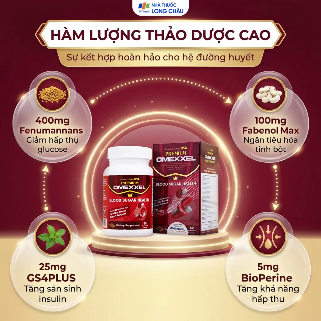 VIÊN UỐNG HỖ TRỢ ỔN ĐỊNH ĐƯỜNG HUYẾT PREMIUM OMEXXEL BLOOD SUGAR HEALTH 60V 3