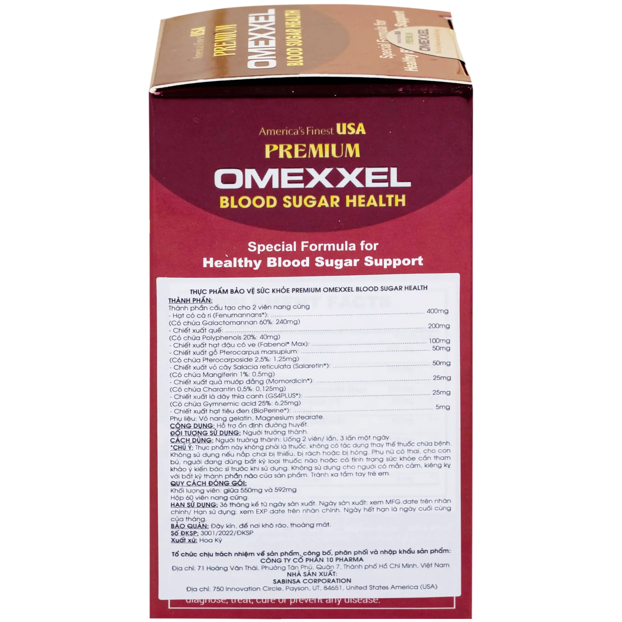 VIÊN UỐNG HỖ TRỢ ỔN ĐỊNH ĐƯỜNG HUYẾT PREMIUM OMEXXEL BLOOD SUGAR HEALTH 60V 12