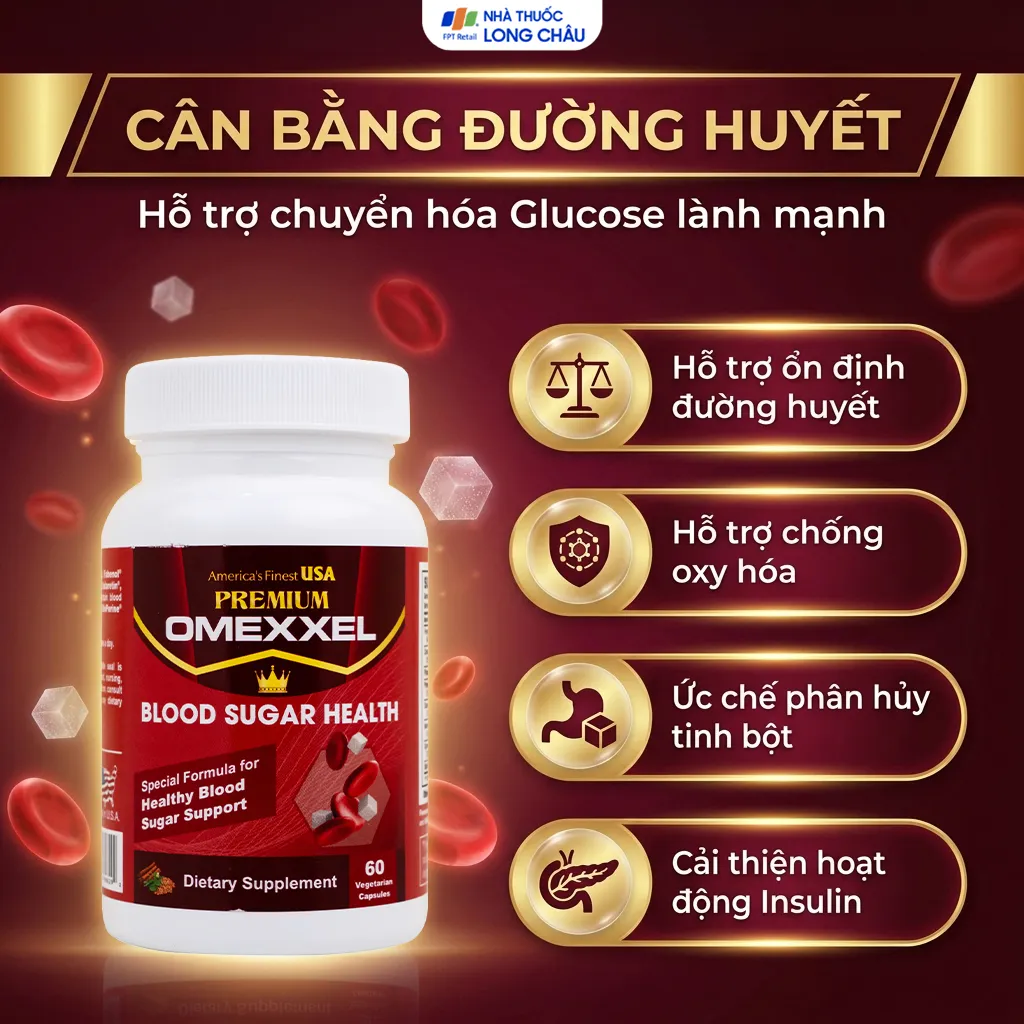 VIÊN UỐNG HỖ TRỢ ỔN ĐỊNH ĐƯỜNG HUYẾT PREMIUM OMEXXEL BLOOD SUGAR HEALTH 60V 4