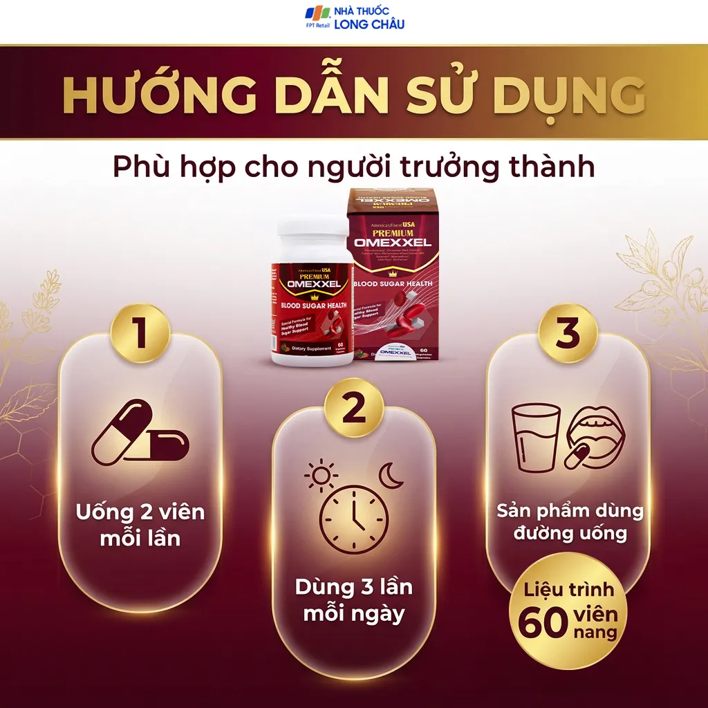 VIÊN UỐNG HỖ TRỢ ỔN ĐỊNH ĐƯỜNG HUYẾT PREMIUM OMEXXEL BLOOD SUGAR HEALTH 60V 5