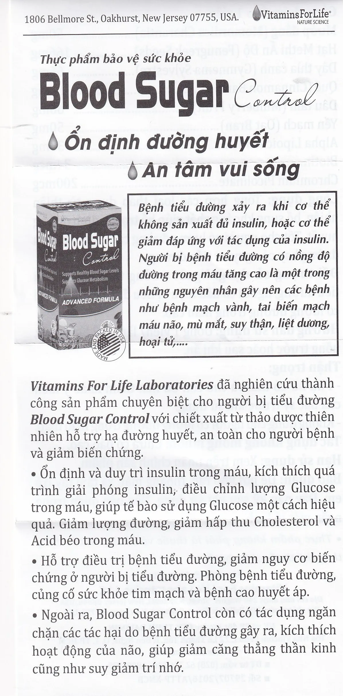 VIÊN UỐNG HỖ TRỢ ỔN ĐỊNH ĐƯỜNG HUYẾT BLOOD SUGAR CONTROL VITAMINS FOR LIFE 60V 13