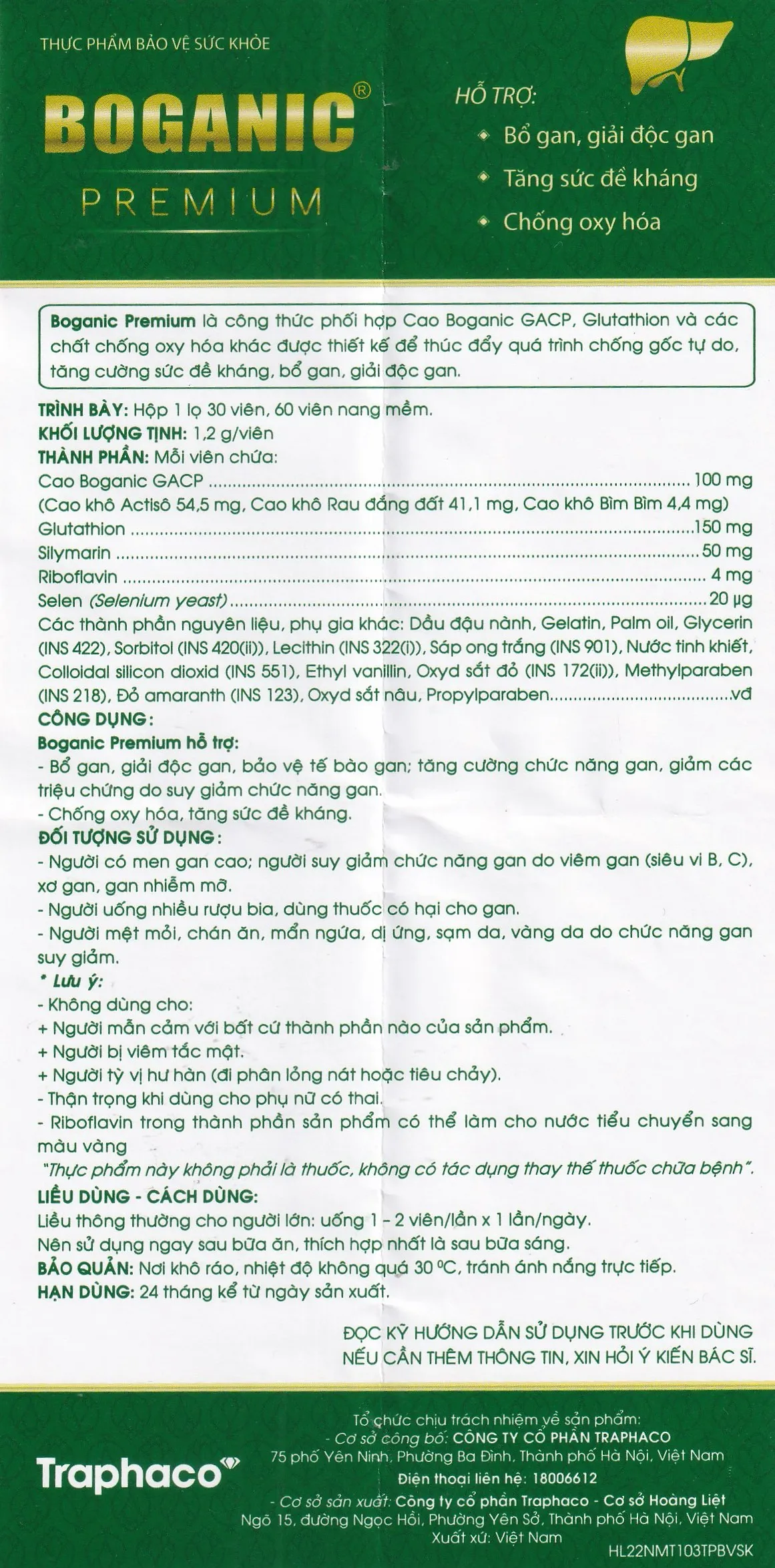 VIÊN UỐNG HỖ TRỢ BỔ GAN, GIẢI ĐỘC GAN BOGANIC PREMIUM TRAPHACO 60V 11