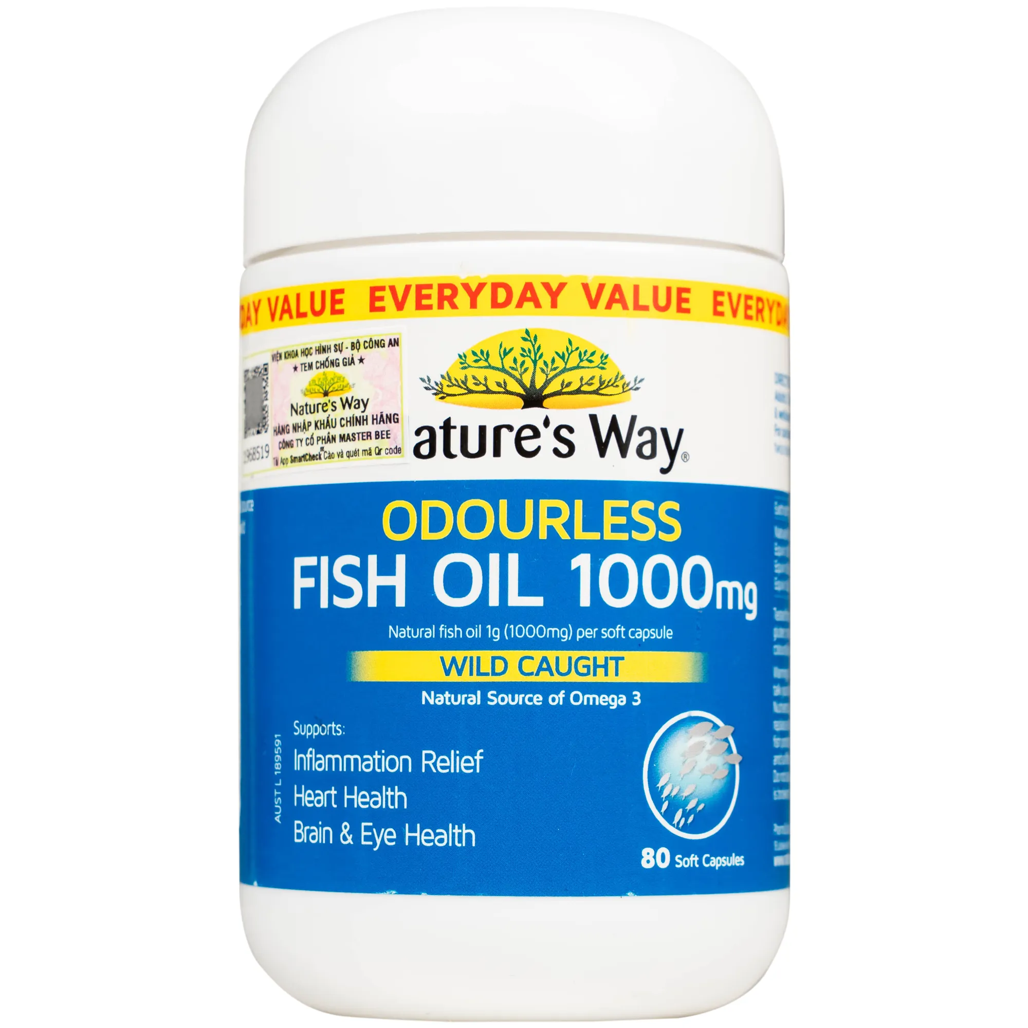 VIÊN UỐNG HỖ TRỢ BỔ NÃO ODOURLESS FISH OIL 1000MG NATURE'S WAY 80V