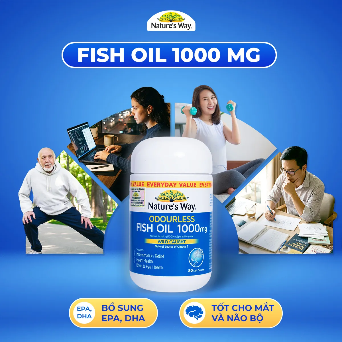 VIÊN UỐNG HỖ TRỢ BỔ NÃO ODOURLESS FISH OIL 1000MG NATURE'S WAY 80V 4