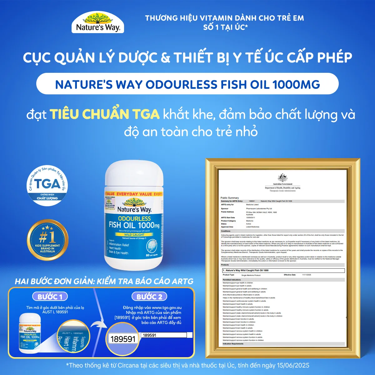 VIÊN UỐNG HỖ TRỢ BỔ NÃO ODOURLESS FISH OIL 1000MG NATURE'S WAY 80V 7