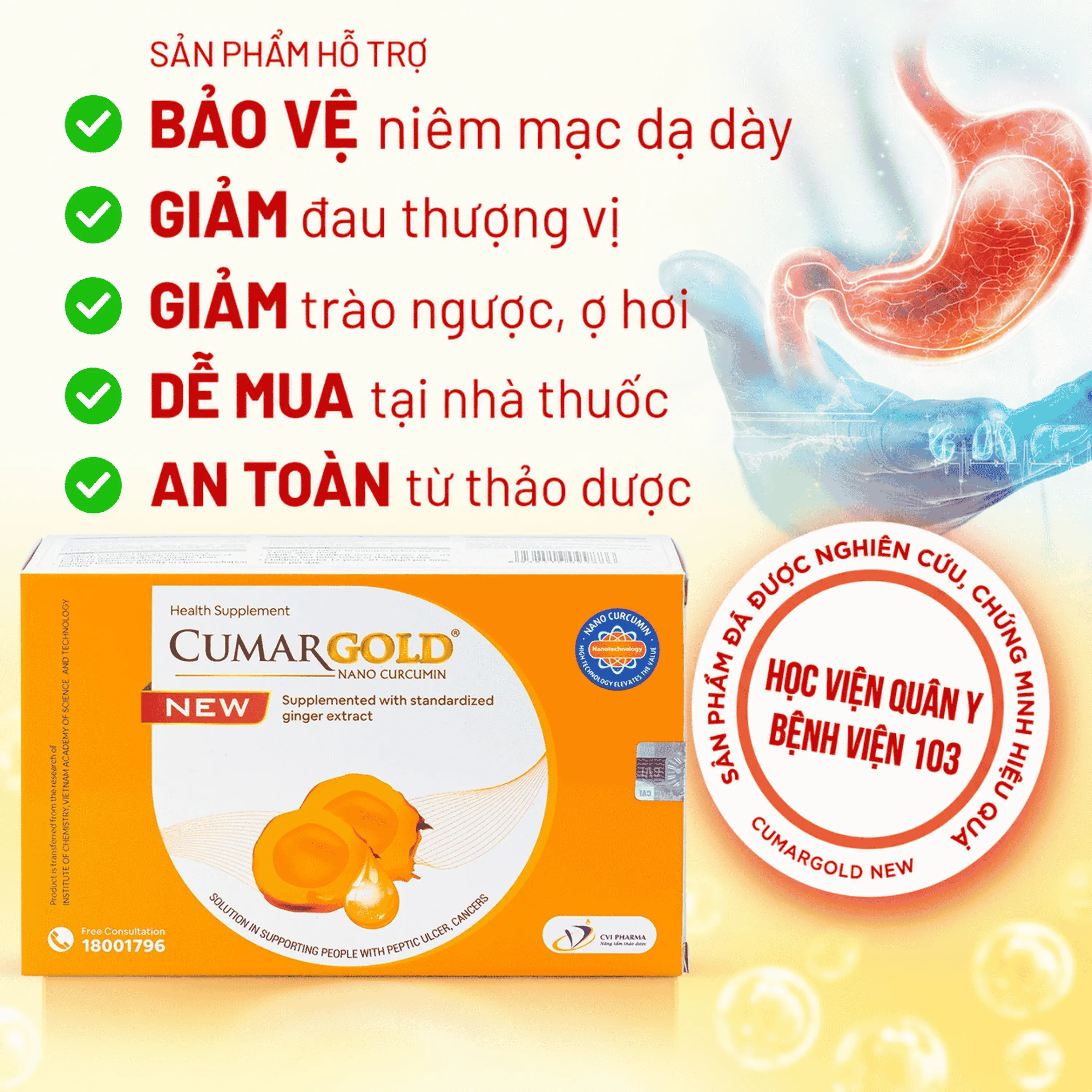 VIÊN UỐNG HỖ TRỢ BẢO VỆ NIÊM MẠC DẠ DÀY CUMARGOLD NANO CURCUMIN NEW CVI 4X10 4