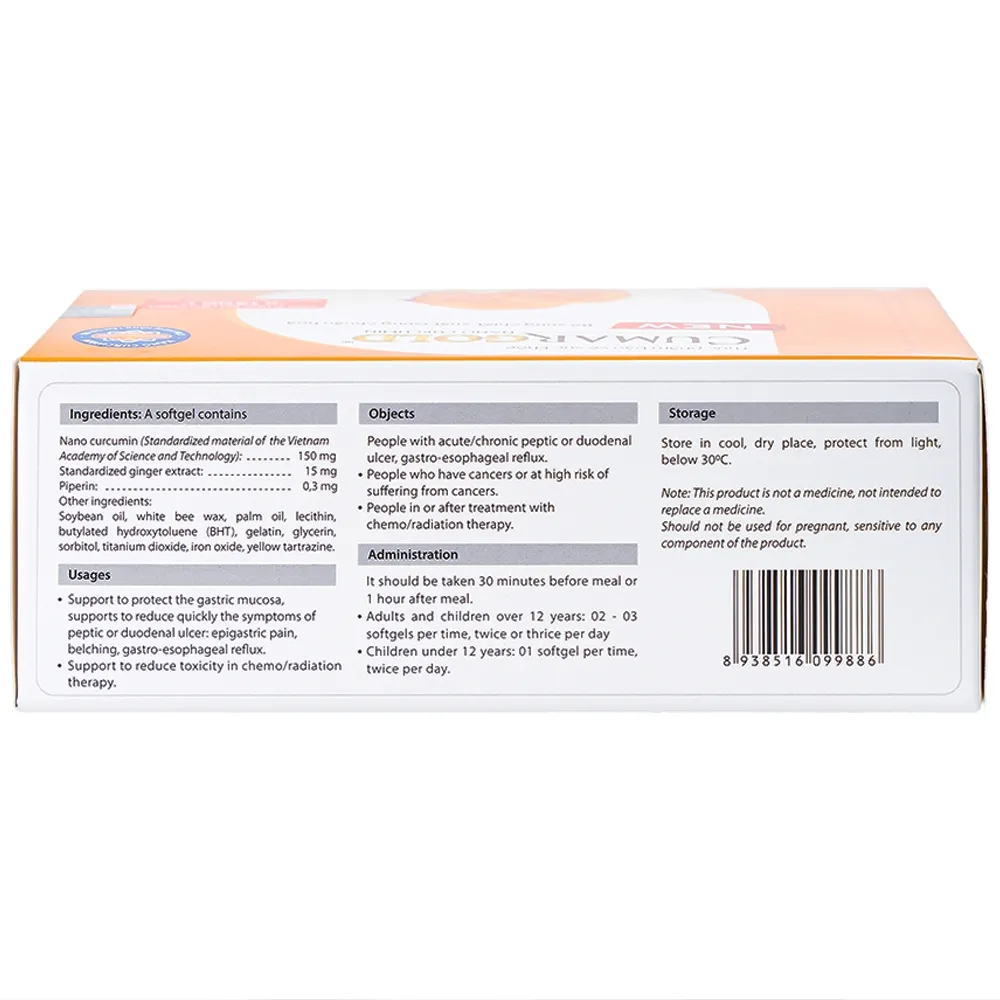 VIÊN UỐNG HỖ TRỢ BẢO VỆ NIÊM MẠC DẠ DÀY CUMARGOLD NANO CURCUMIN NEW CVI 4X10 7