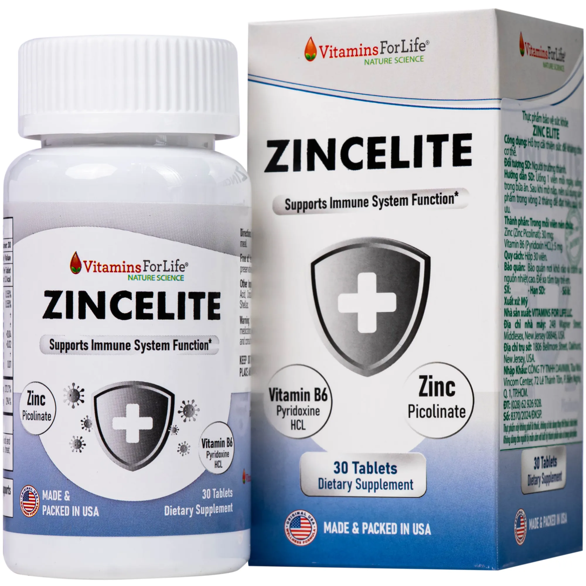 VIÊN UỐNG HỖ TRỢ CẢI THIỆN SỨC ĐỀ KHÁNG CHO CƠ THỂ ZINCELITE VITAMINS FOR LIFE 30V