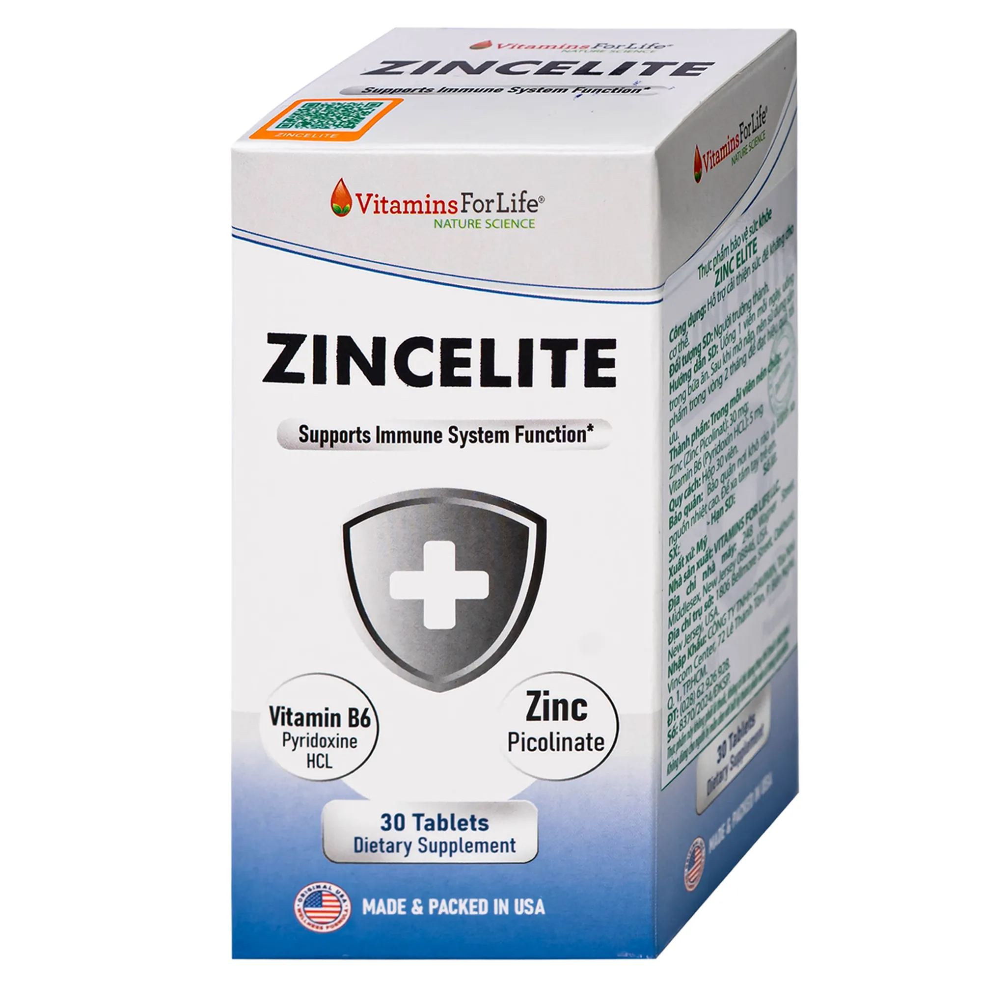 VIÊN UỐNG HỖ TRỢ CẢI THIỆN SỨC ĐỀ KHÁNG CHO CƠ THỂ ZINCELITE VITAMINS FOR LIFE 30V 9