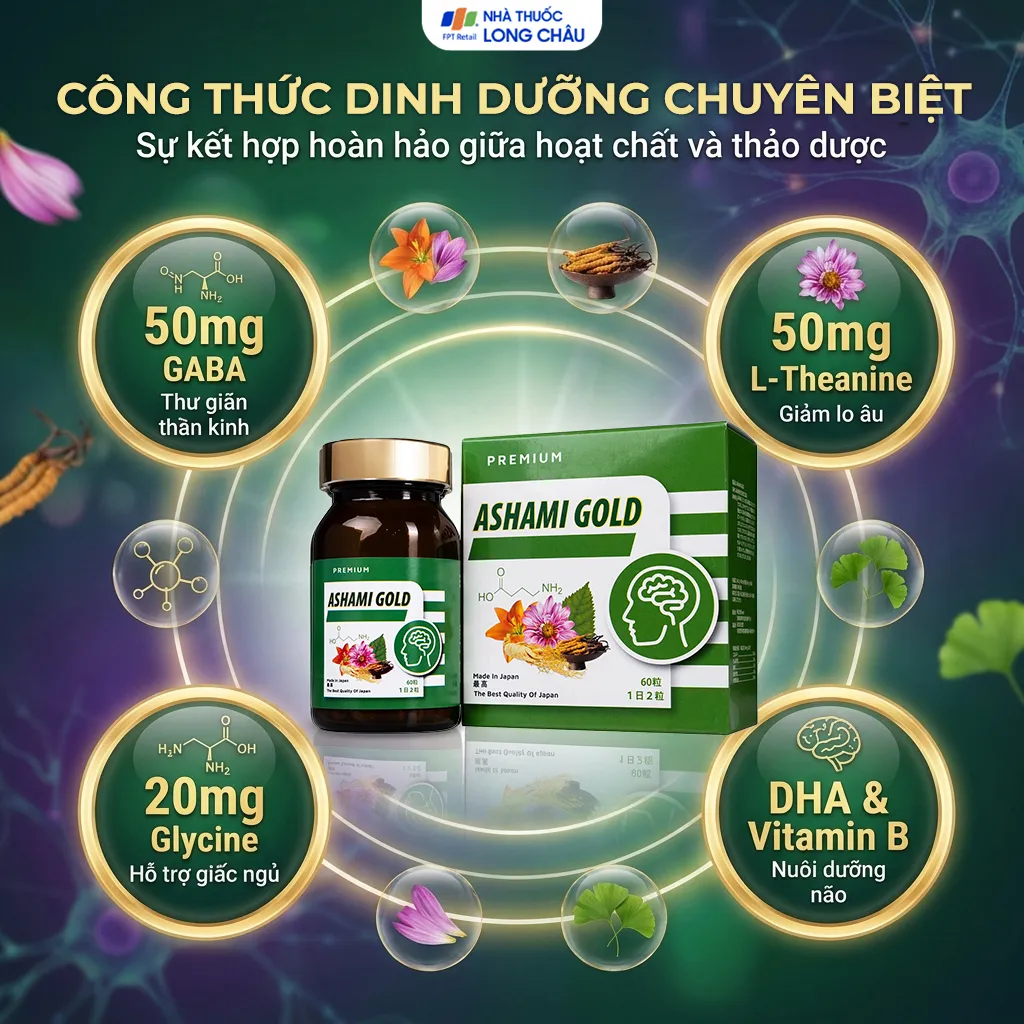 VIÊN UỐNG HỖ TRỢ CẢI THIỆN TÌNH TRẠNG LO ÂU, CẢI THIỆN GIẤC NGỦ ASHAMI GOLD 60V 4