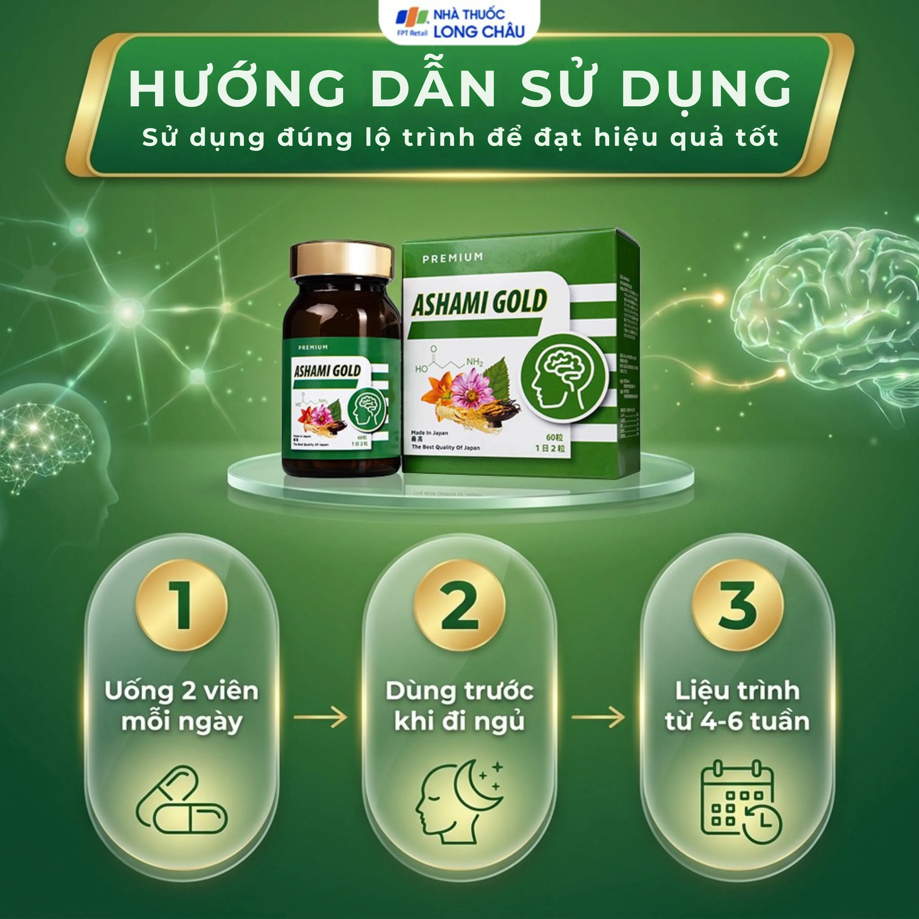 VIÊN UỐNG HỖ TRỢ CẢI THIỆN TÌNH TRẠNG LO ÂU, CẢI THIỆN GIẤC NGỦ ASHAMI GOLD 60V 5