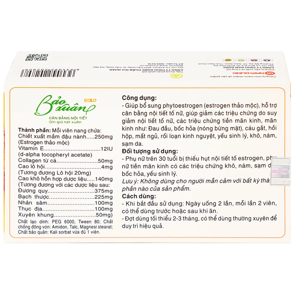 VIÊN UỐNG HỖ TRỢ CÂN BẰNG NỘI TIẾT TỐ NỮ BẢO XUÂN GOLD NAM DƯỢC 3X10 10