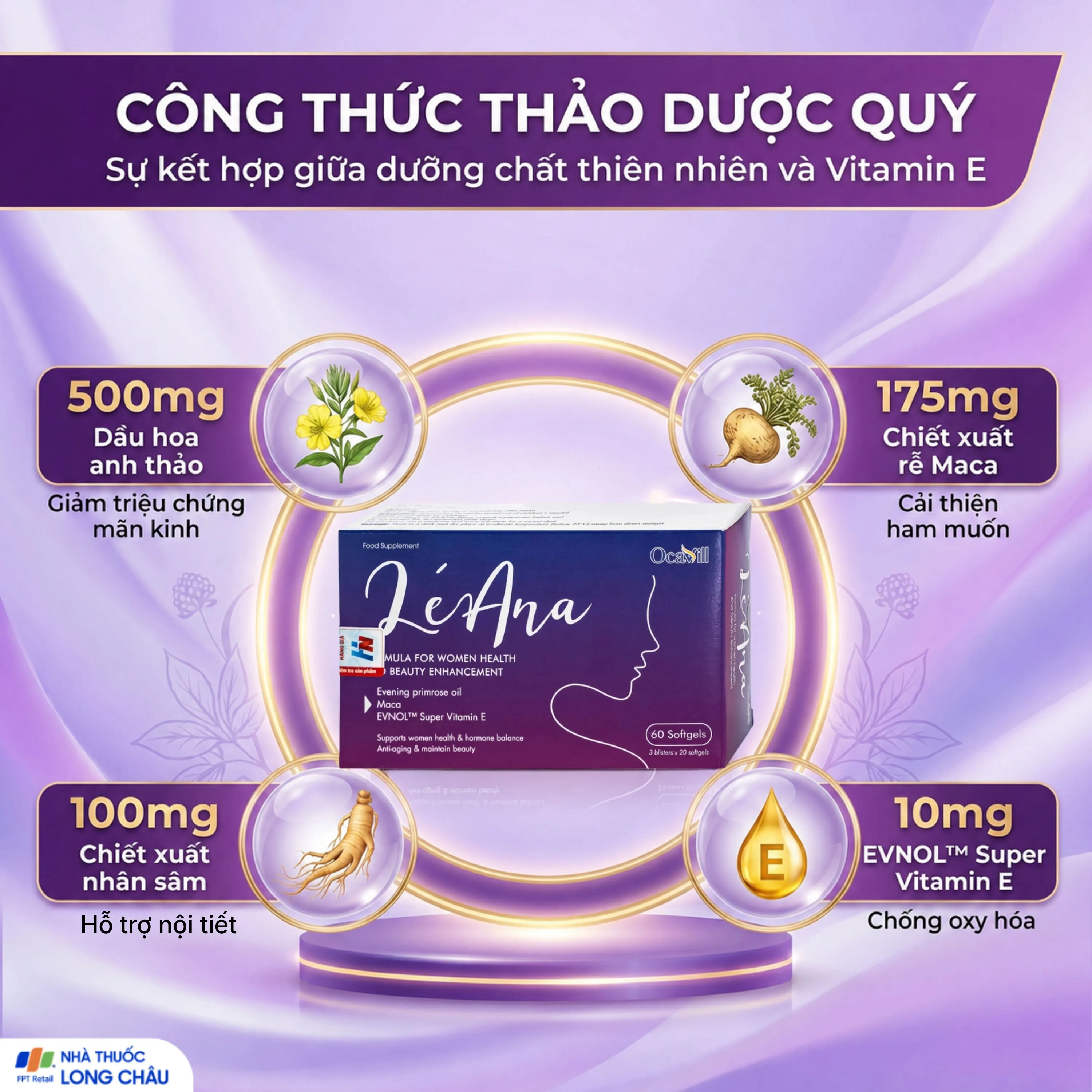 VIÊN UỐNG HỖ TRỢ CÂN BẰNG NỘI TIẾT TỐ, CẢI THIỆN TRIỆU CHỨNG TIỀN MÃN KINH LÉANA OCAVILL 3X20 3